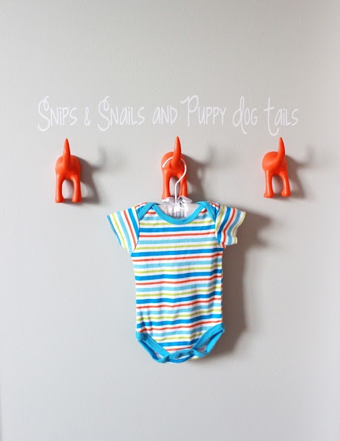 Gray Striped Orange and Aqua Nursery Puppy Hooks