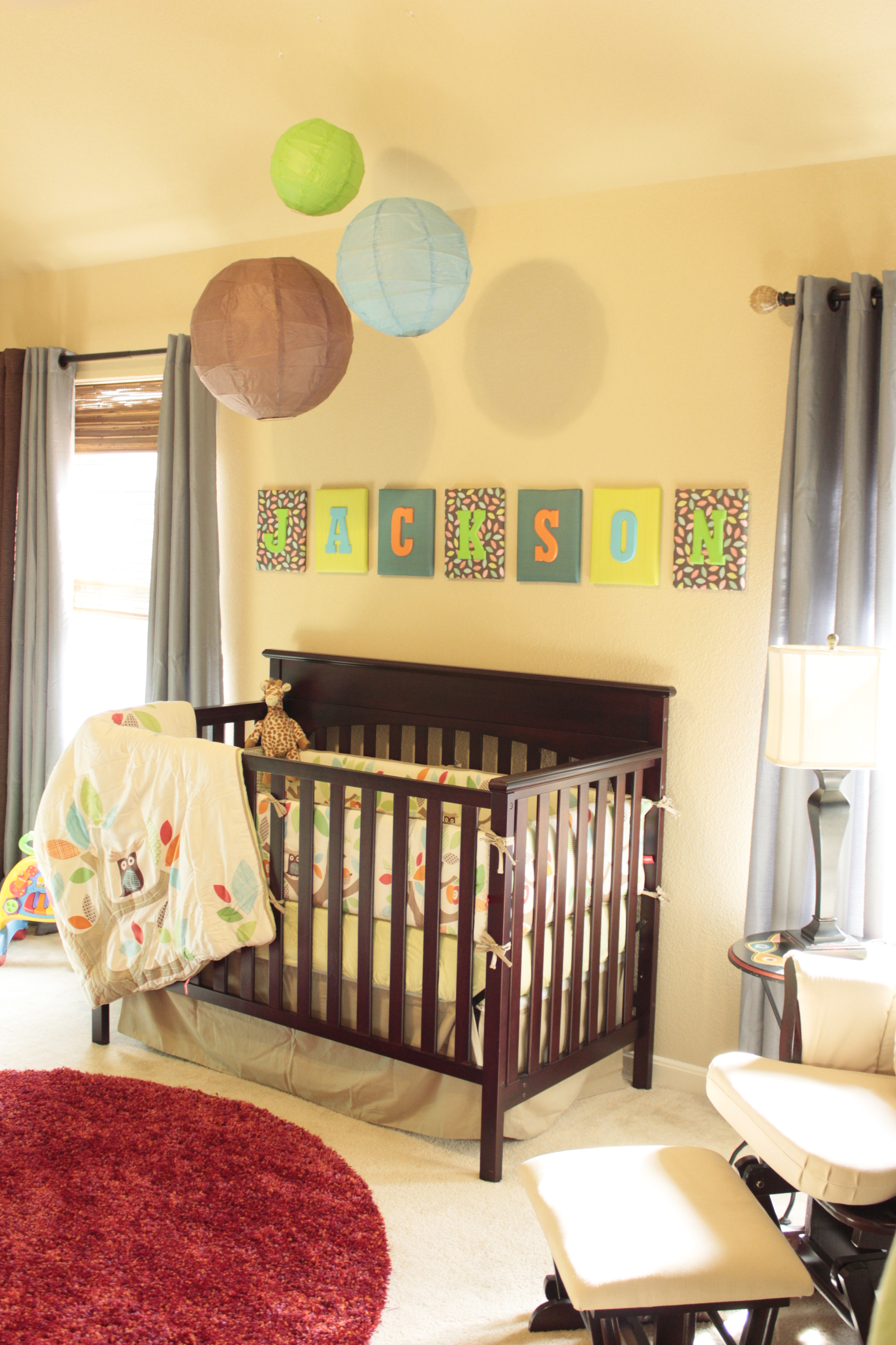 Boy Owl Nursery Crib View