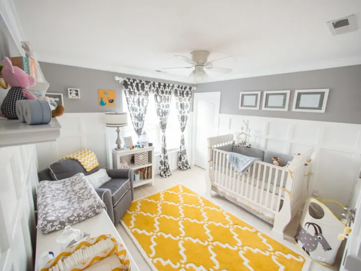 Gray and Yellow Preppy Nursery Whole Room