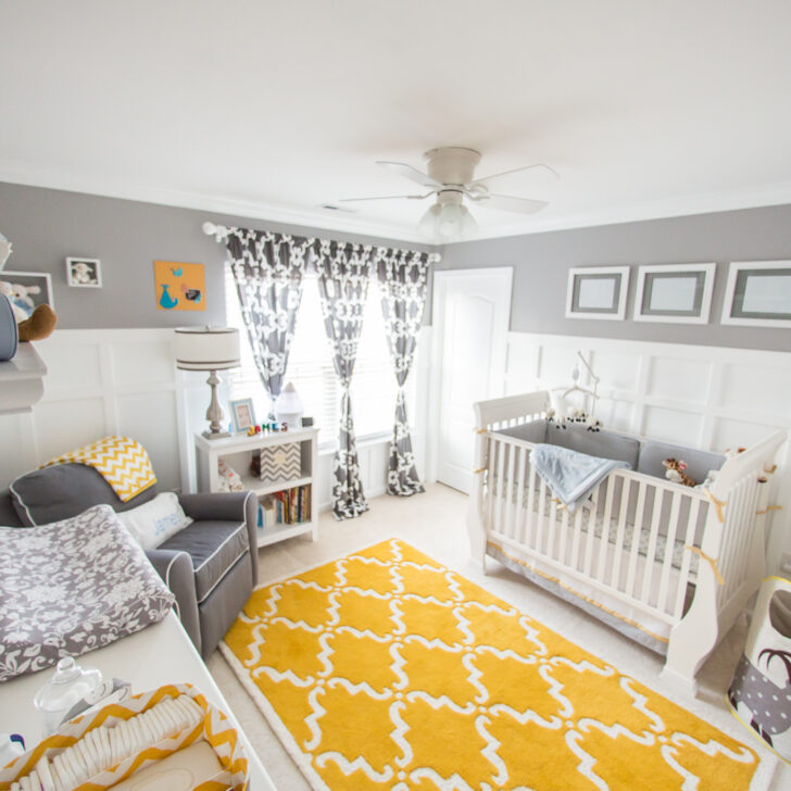 Gray and Yellow Preppy Nursery Whole Room