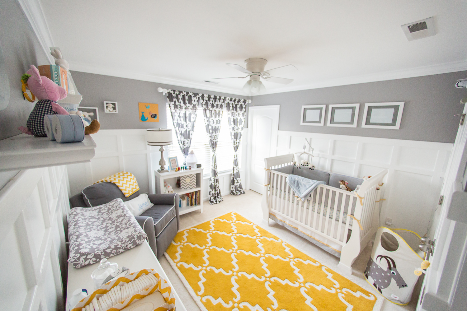 Gray and Yellow Preppy Nursery Whole Room