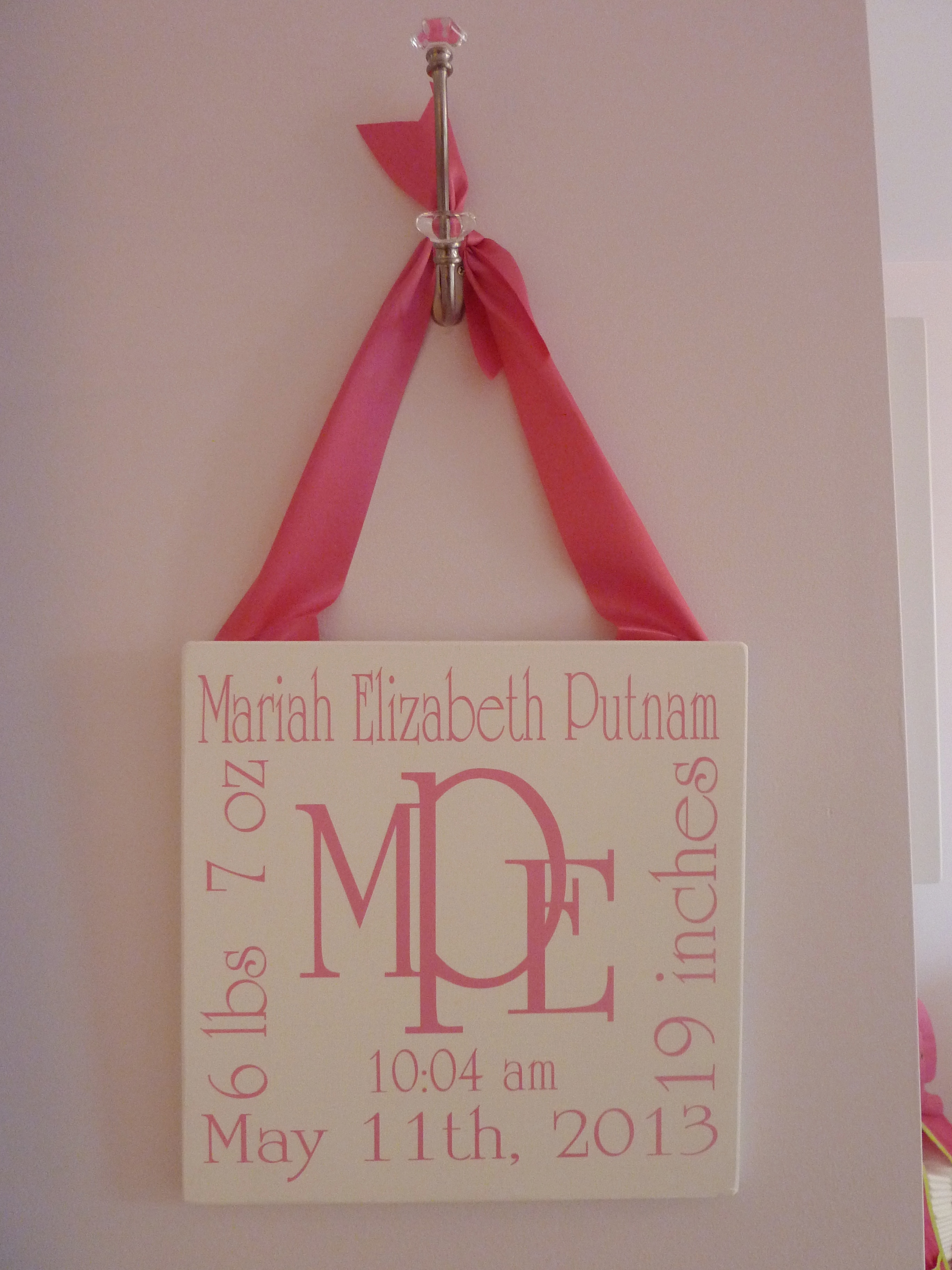 Hot Pink and Gray Elegant Girl Nursery Monogrammed Wall Art