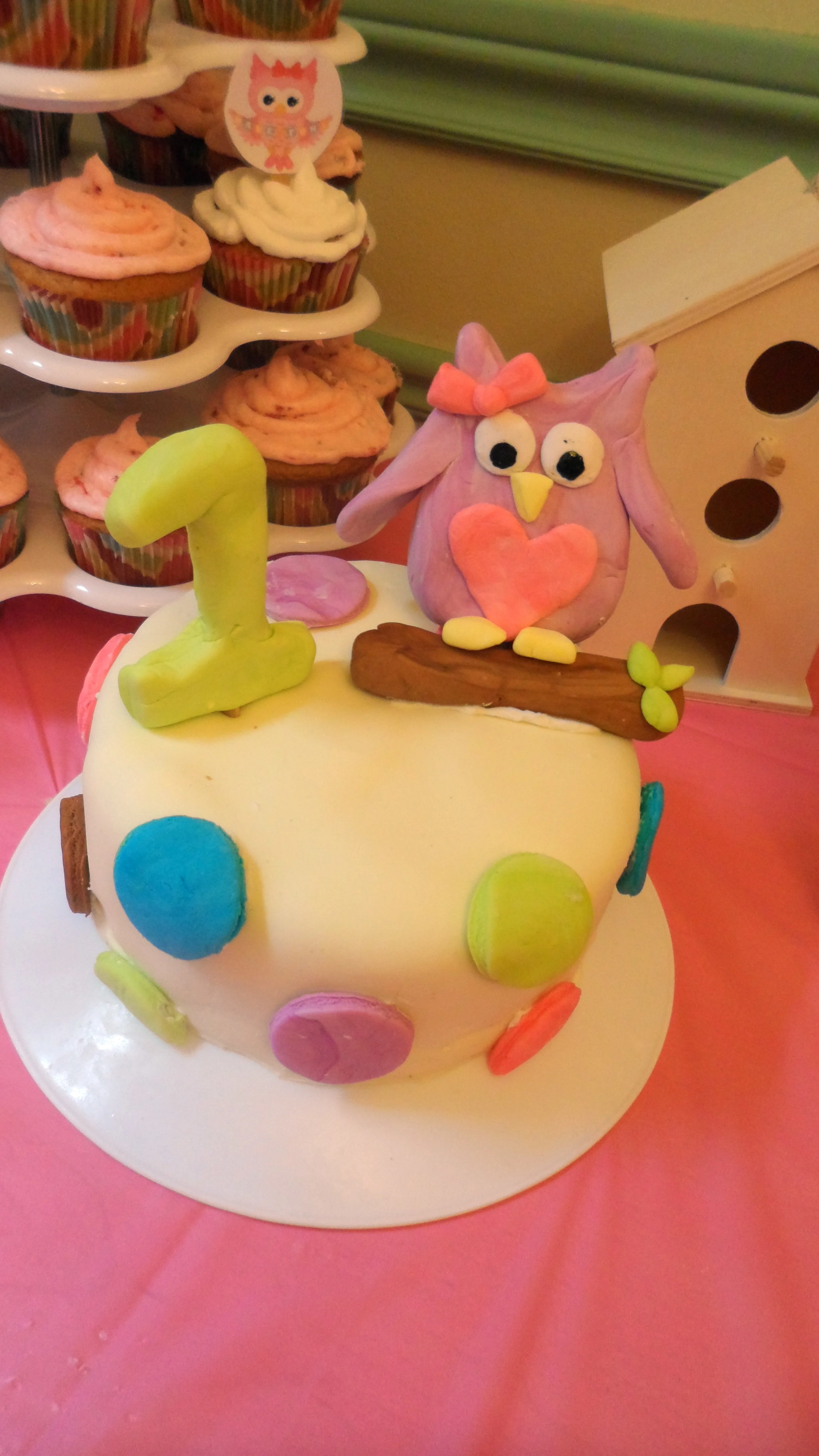Girl Owl First Birthday Party Cake