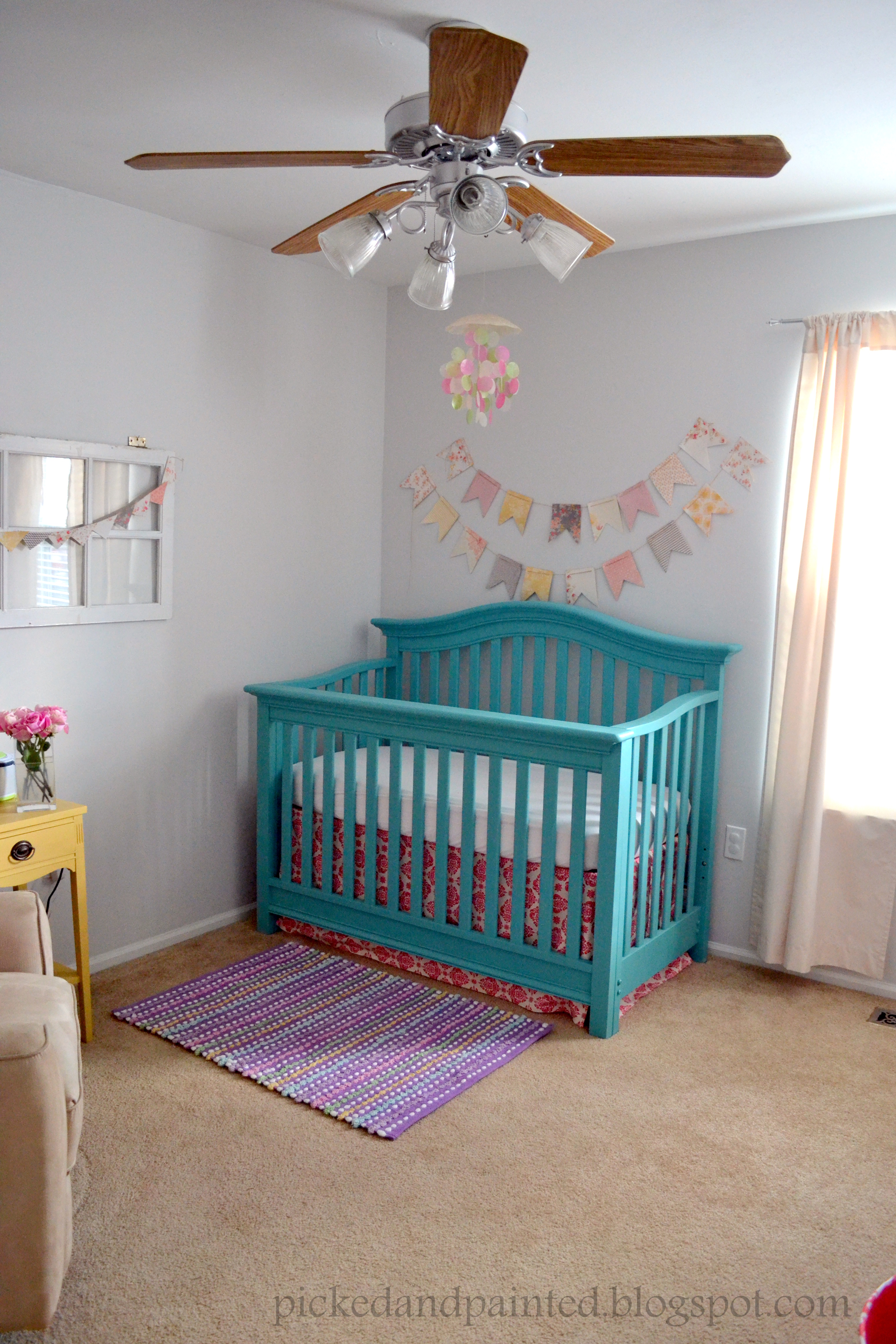 Teal and Yellow Girl Nursery Room View