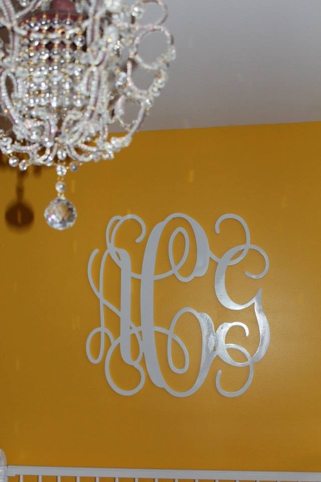 Colorful Girl Nursery Yellow and White Monogrammed Wall