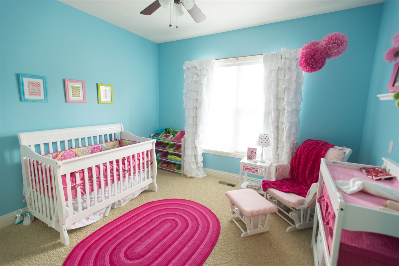 Pink and Aqua Girl Nursery Room View