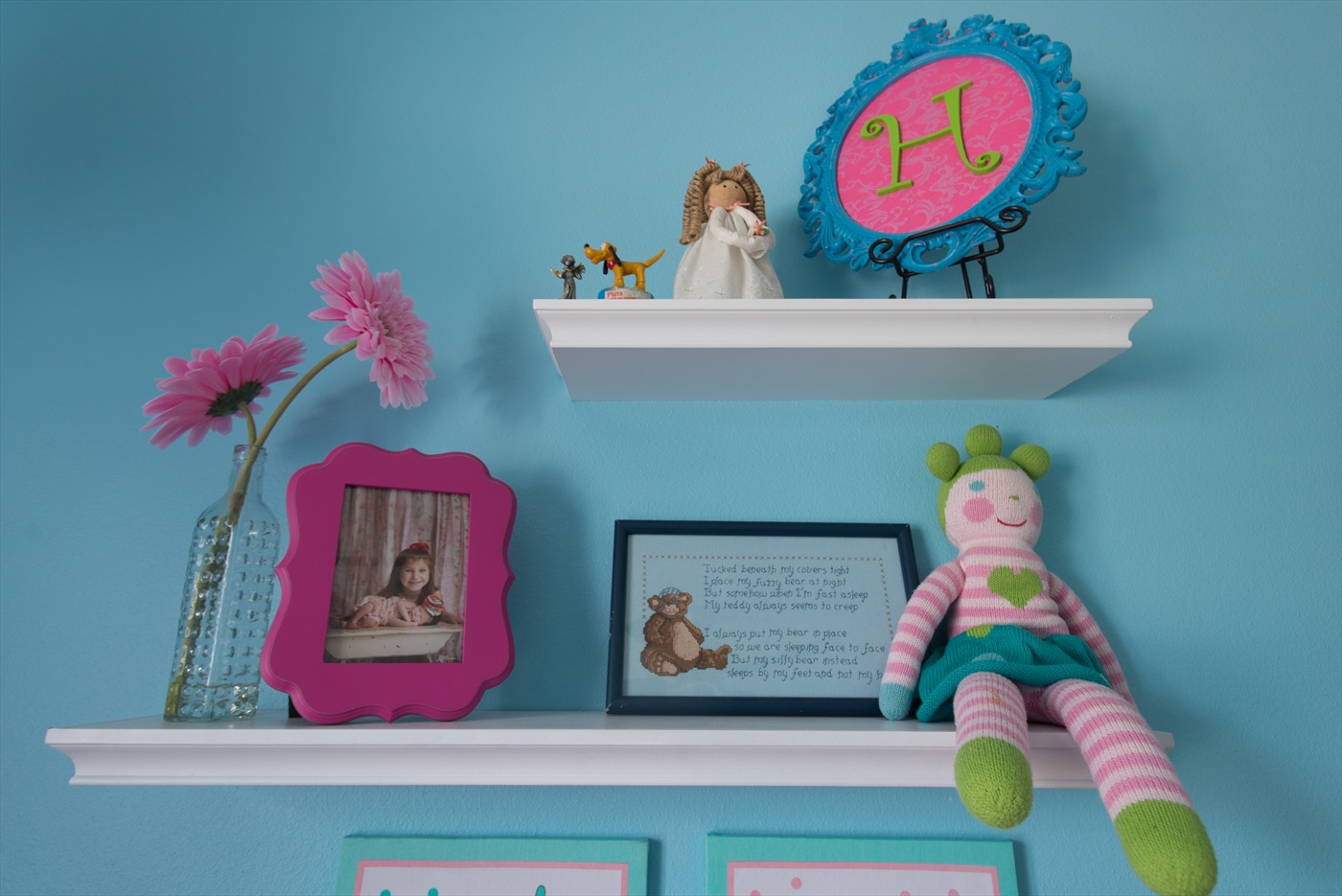 Pink and Aqua Girl Nursery Book Ledges