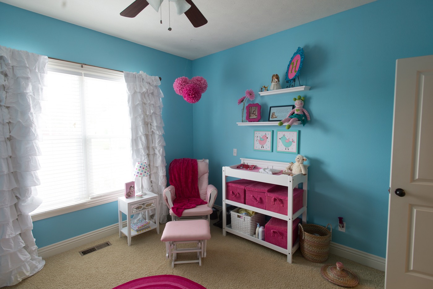 Pink and Aqua Girl Nursery Room View