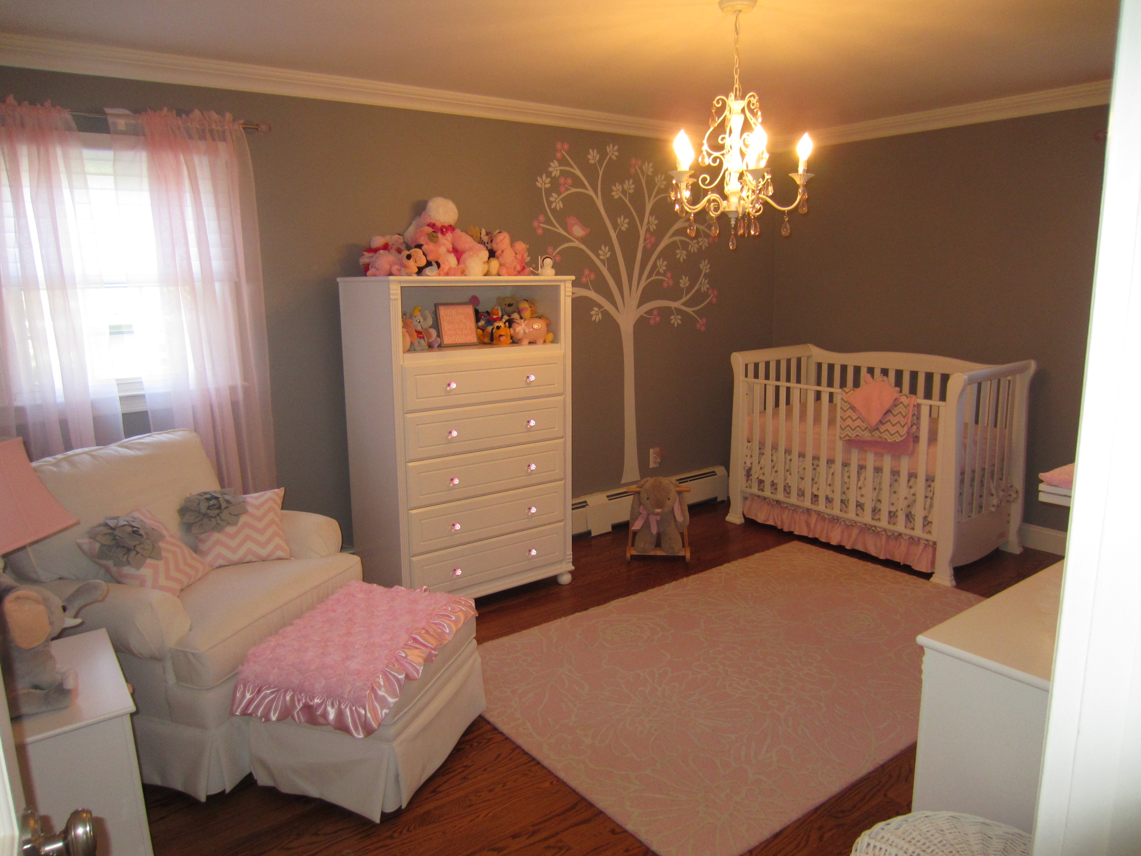 Pink and Gray Classic Nursery Room View