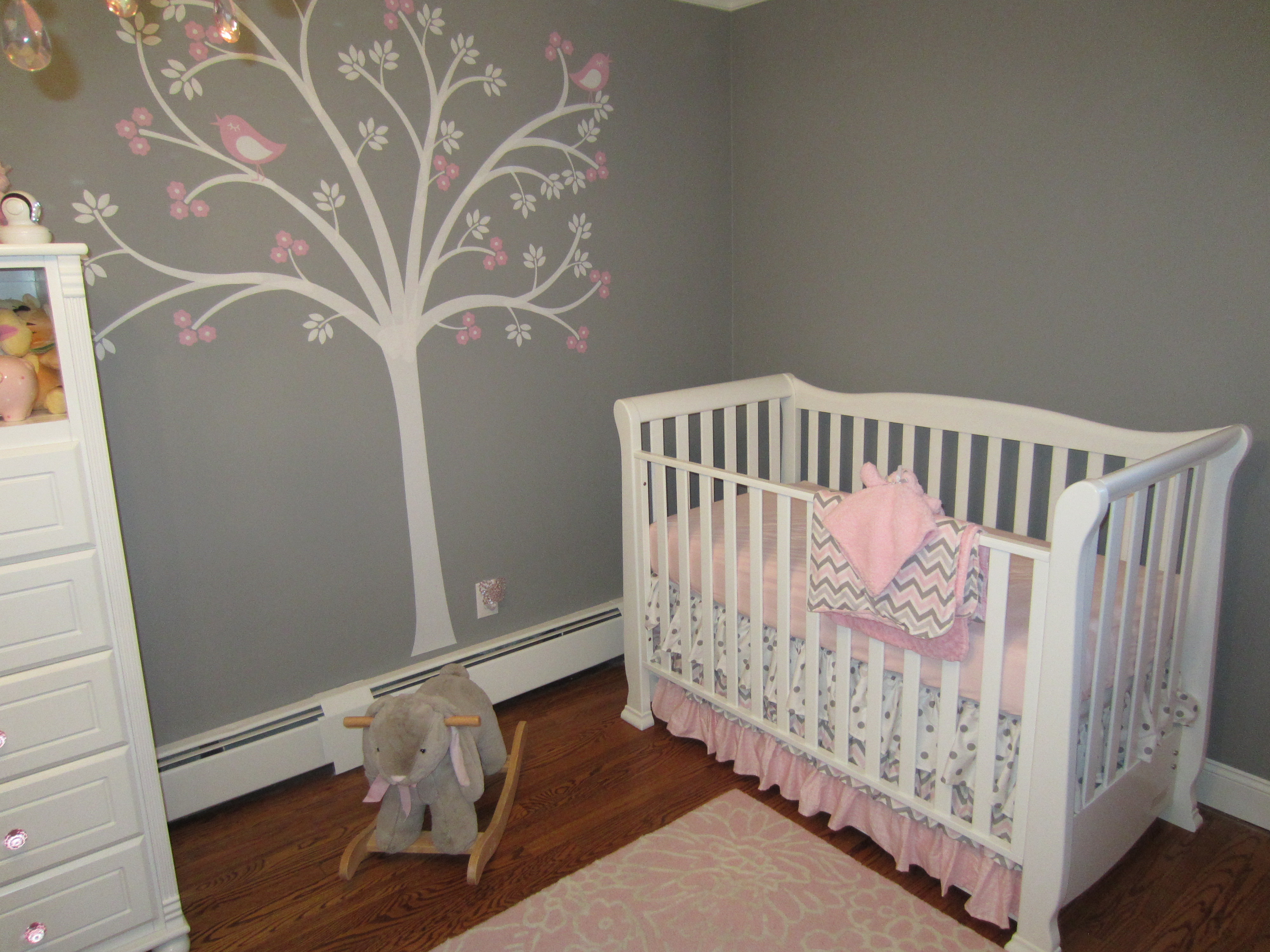 Pink and Gray Classic Nursery Crib View