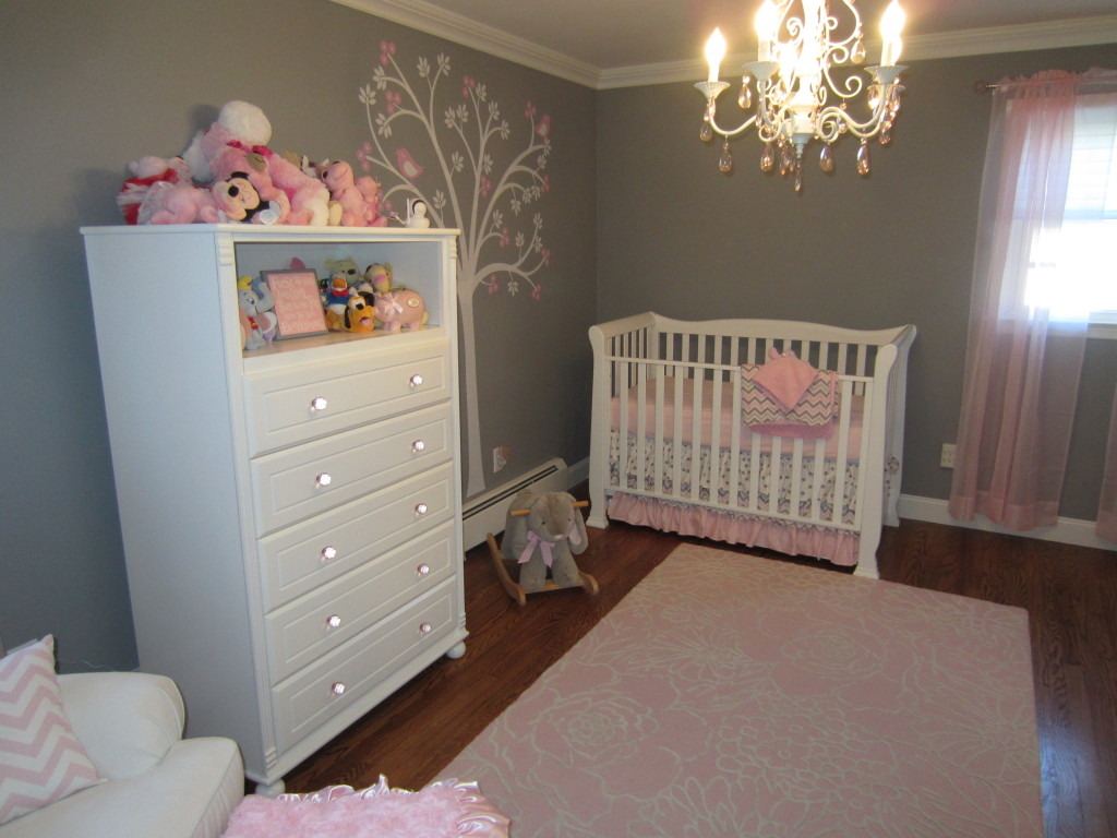 Pink and Gray Classic Nursery Crib View