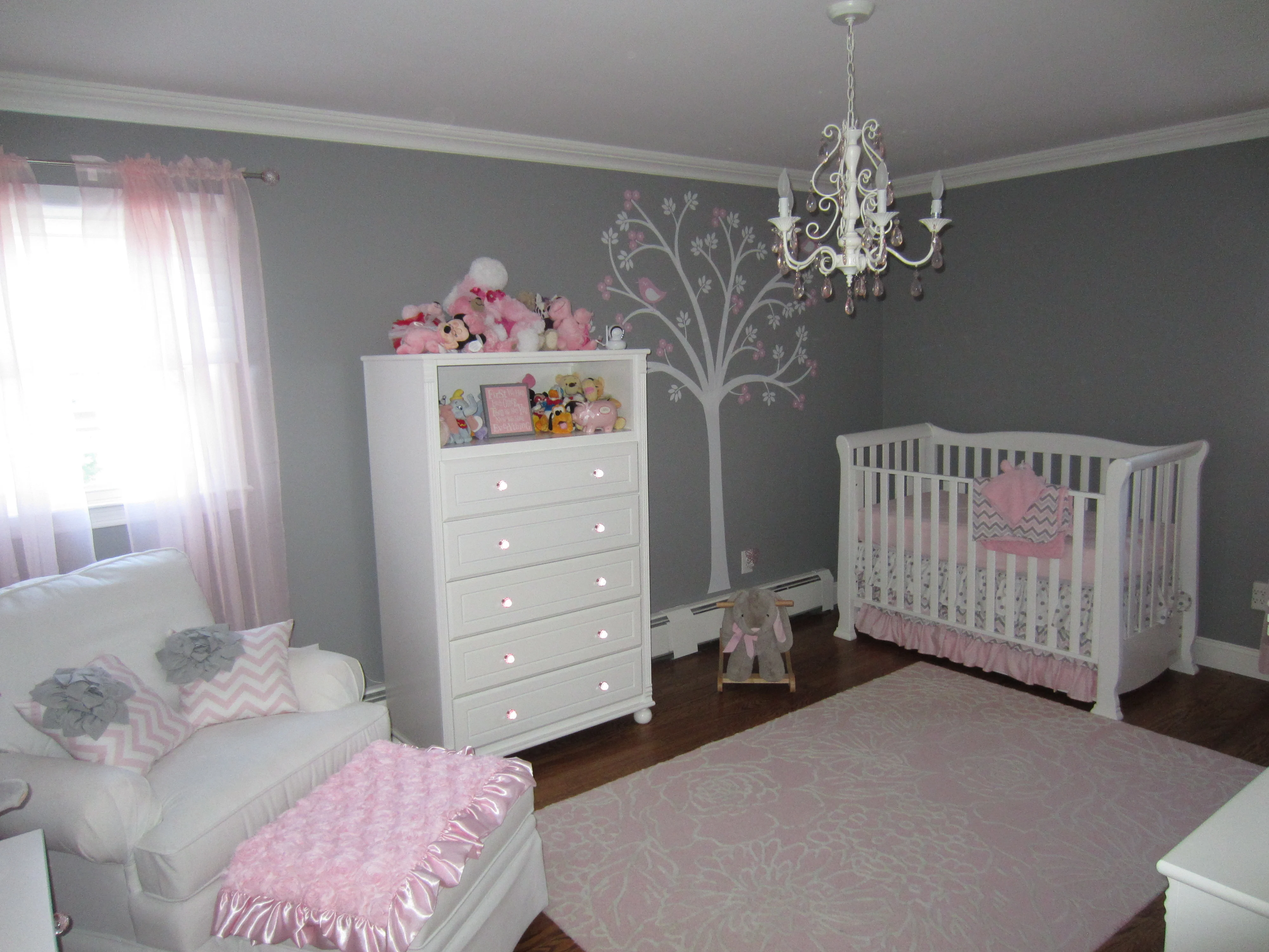 Pink and Gray Classic Nursery Room View