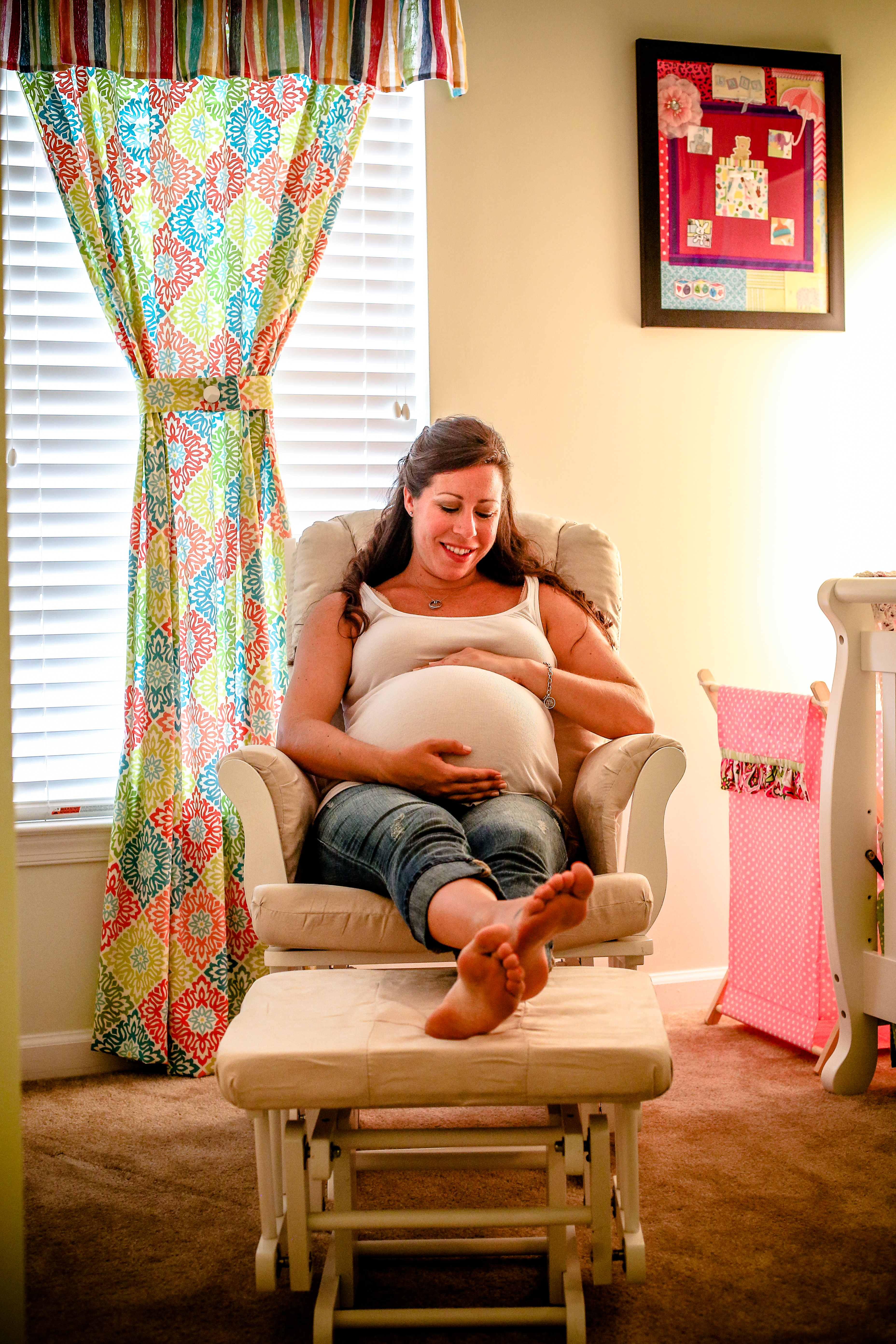 Baby Girl Bright and Cheerful Nursery Pregnant Mom