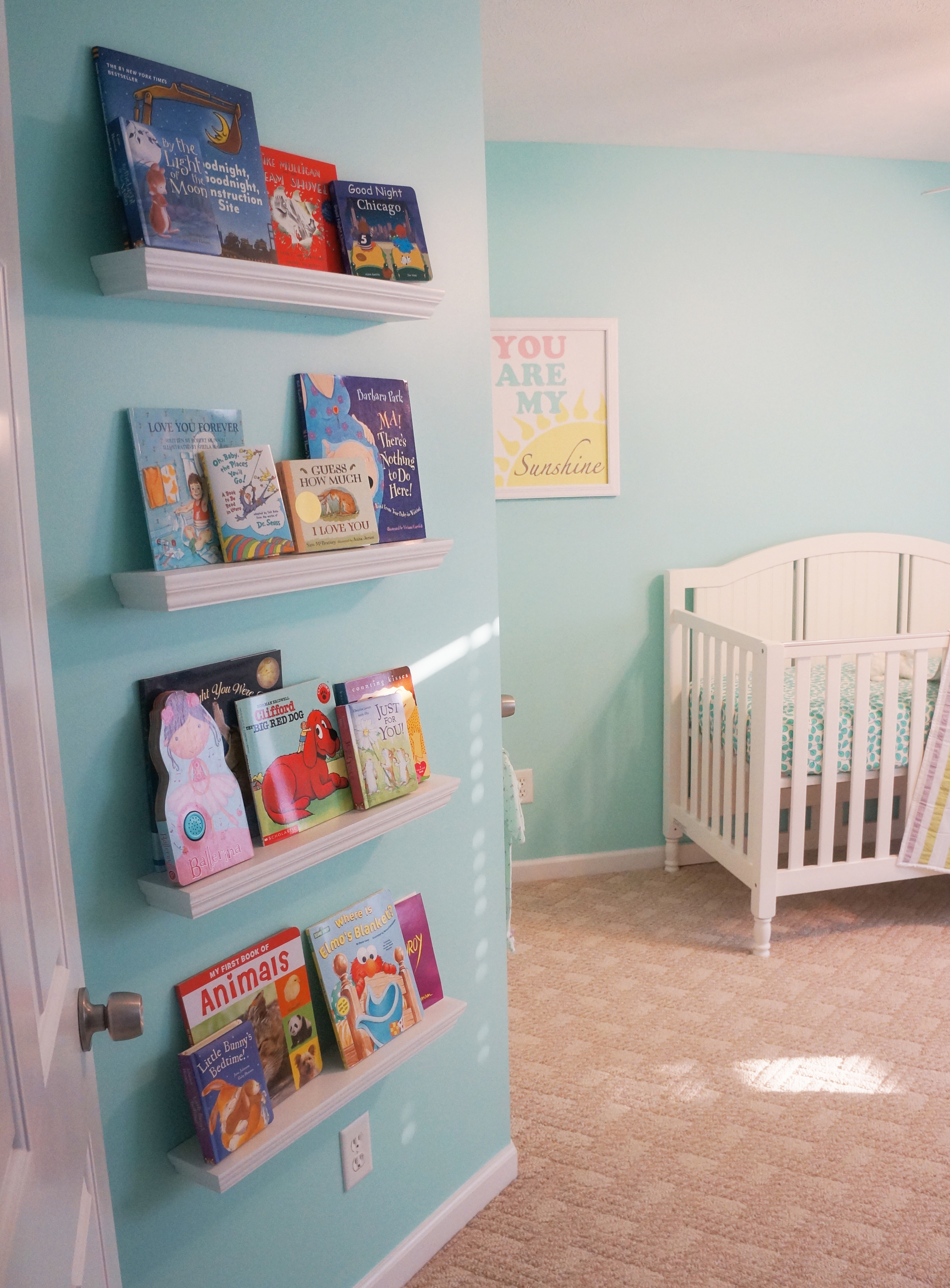 Girl Aqua and 3D Wallpaper Nursery Book Ledges
