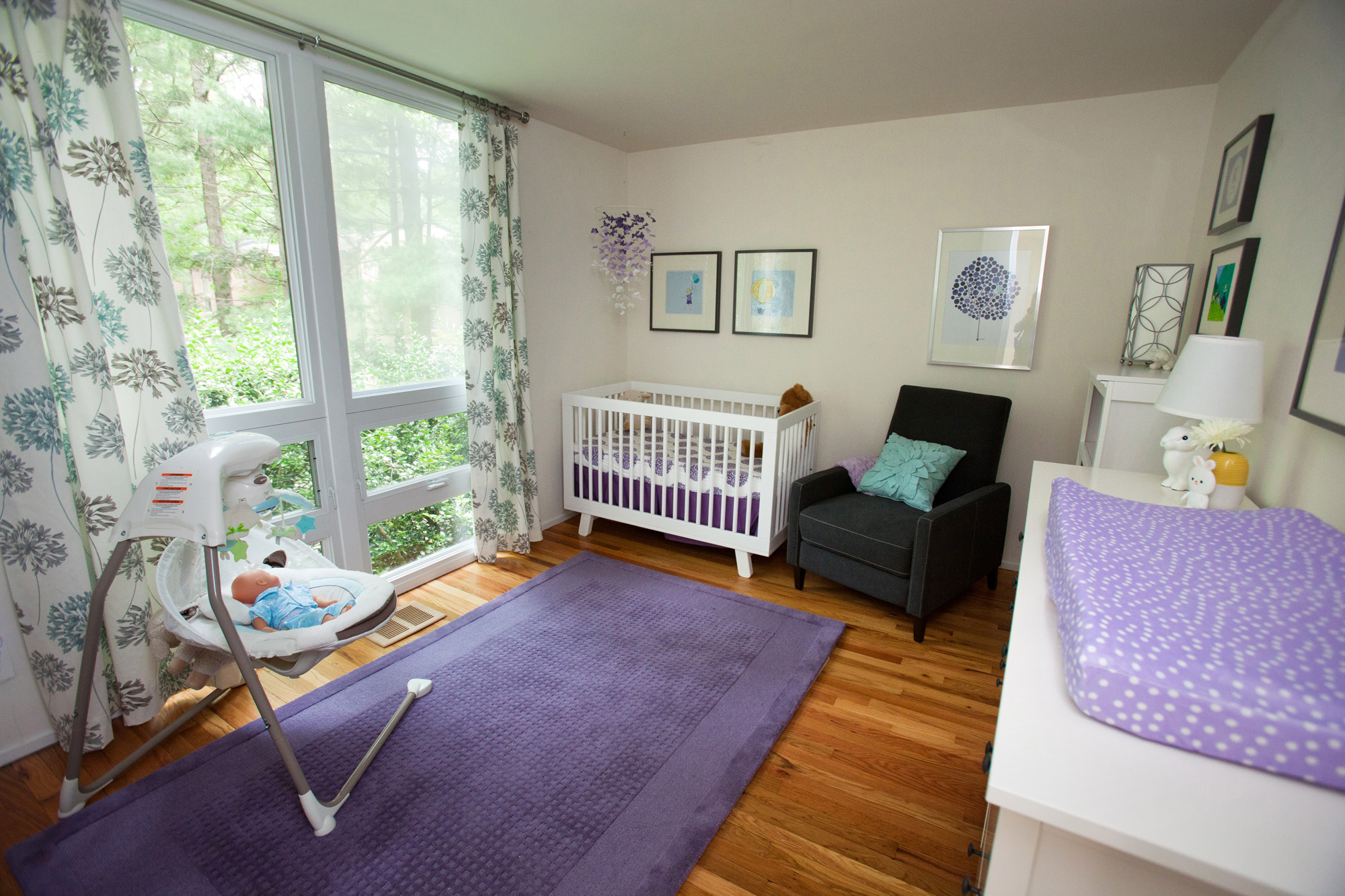 Purple, Aqua, and White Girl Nursery Room View