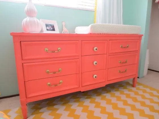 Aqua and Coral Nursery Dresser