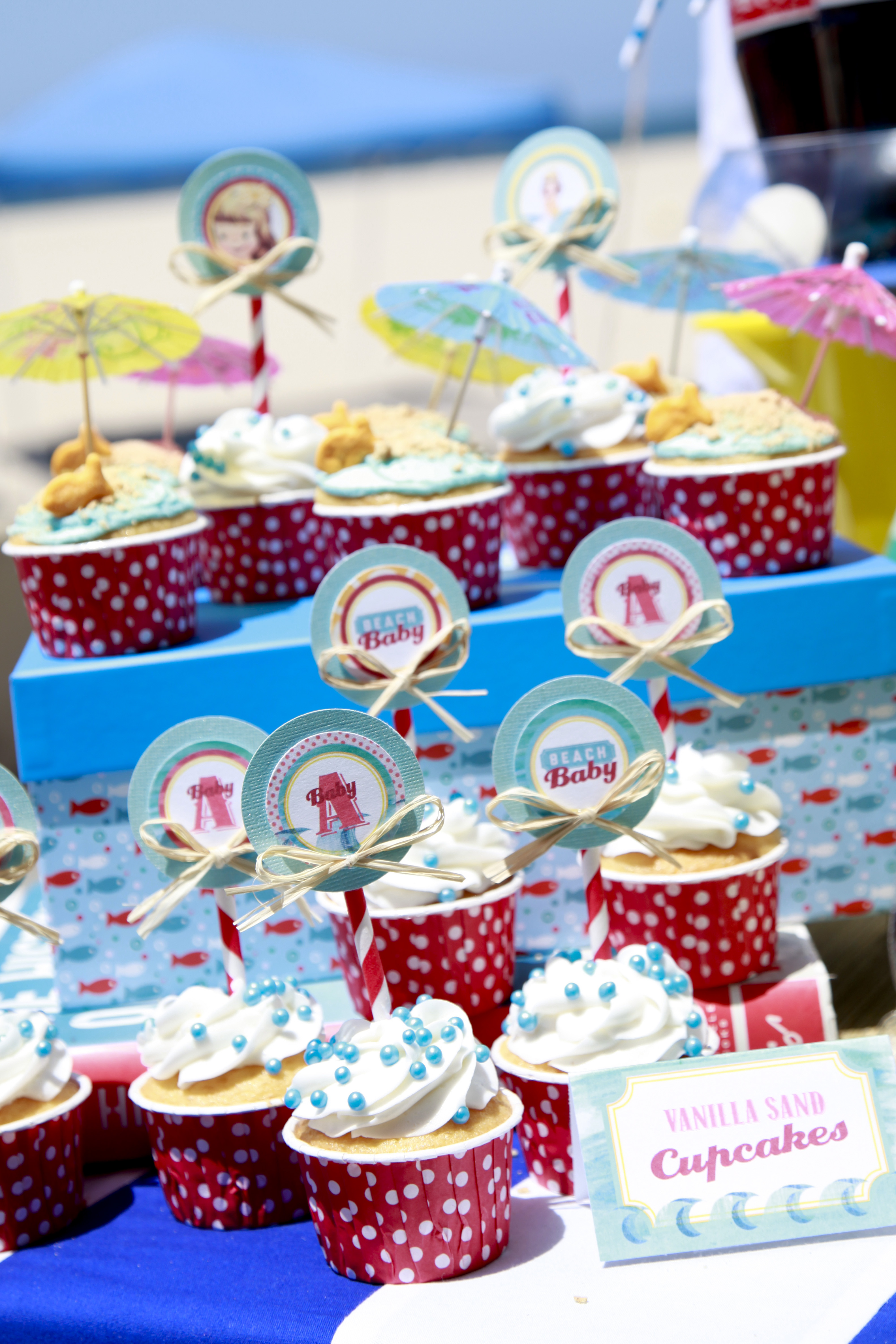 Vintage Beach Baby Shower Cupcakes