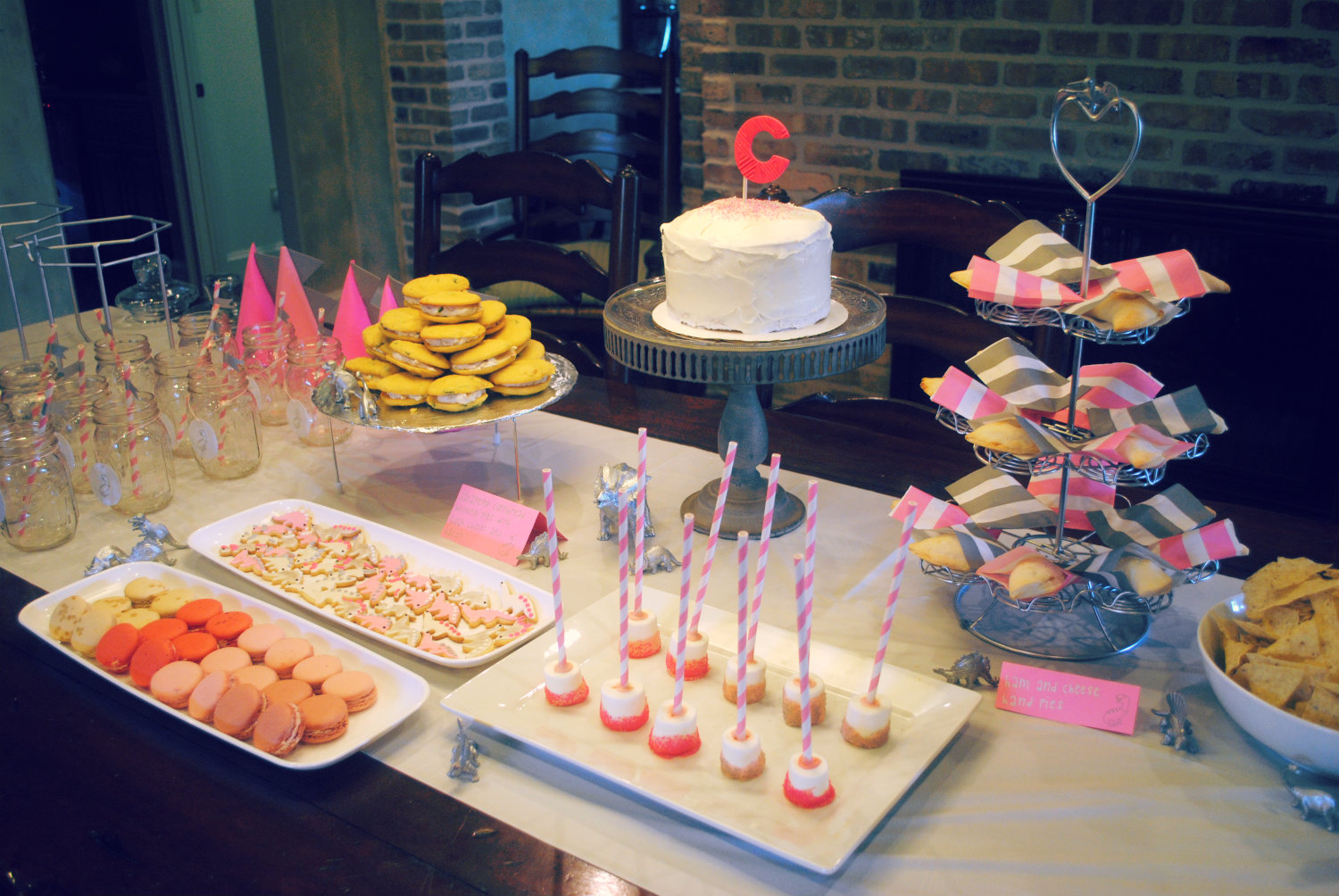 Pink and Silver Dinosaur Party Sweets Table