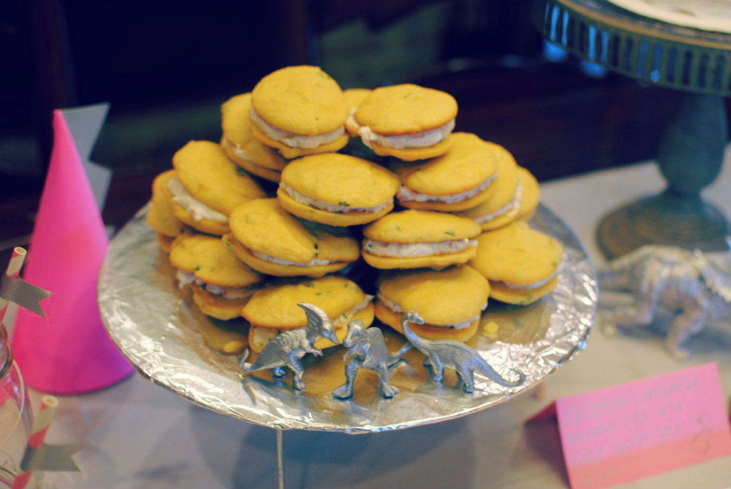 Pink and Silver Dinosaur Party Macaroons