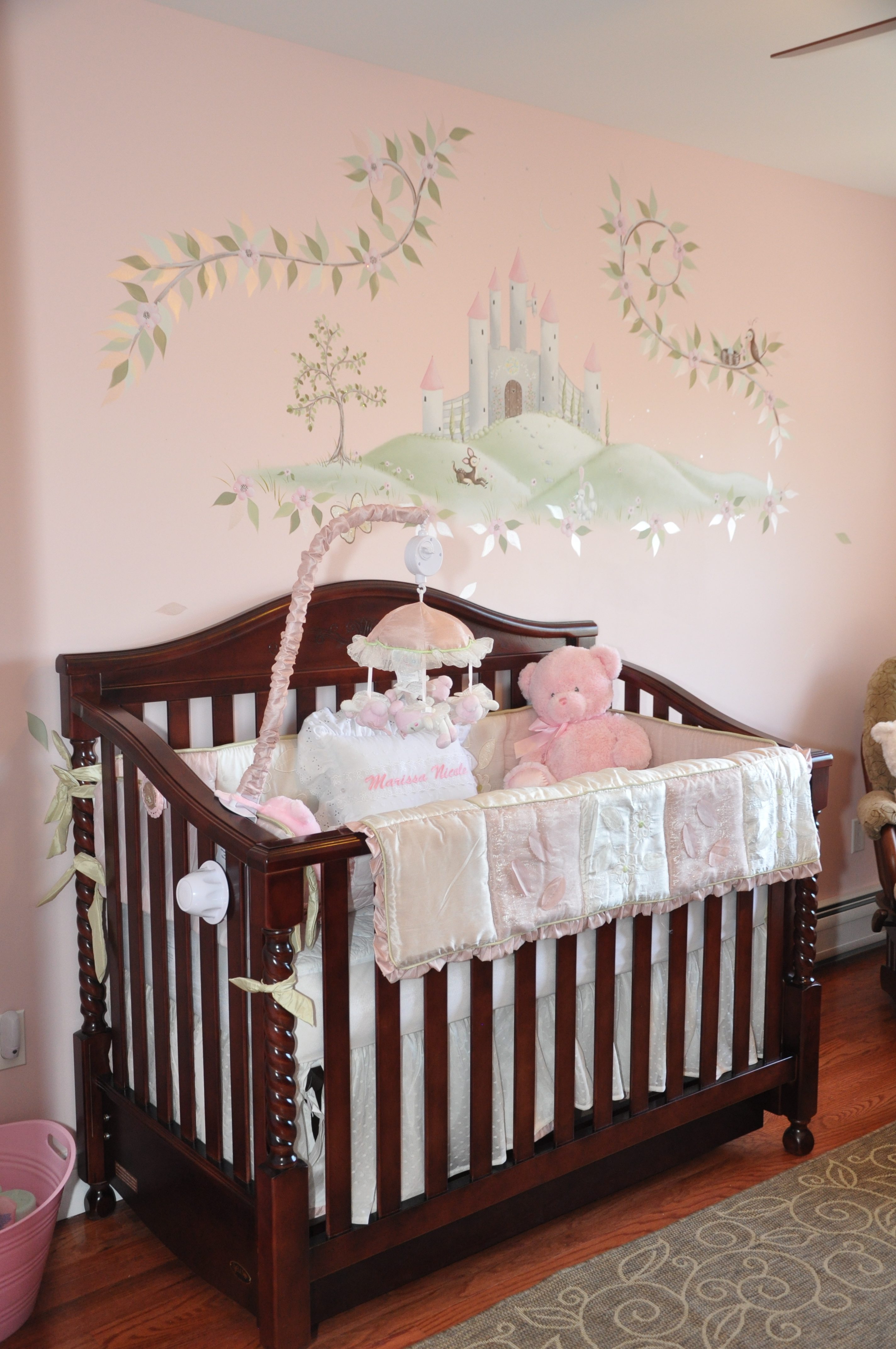 Light Pink Princess Nursery Crib View