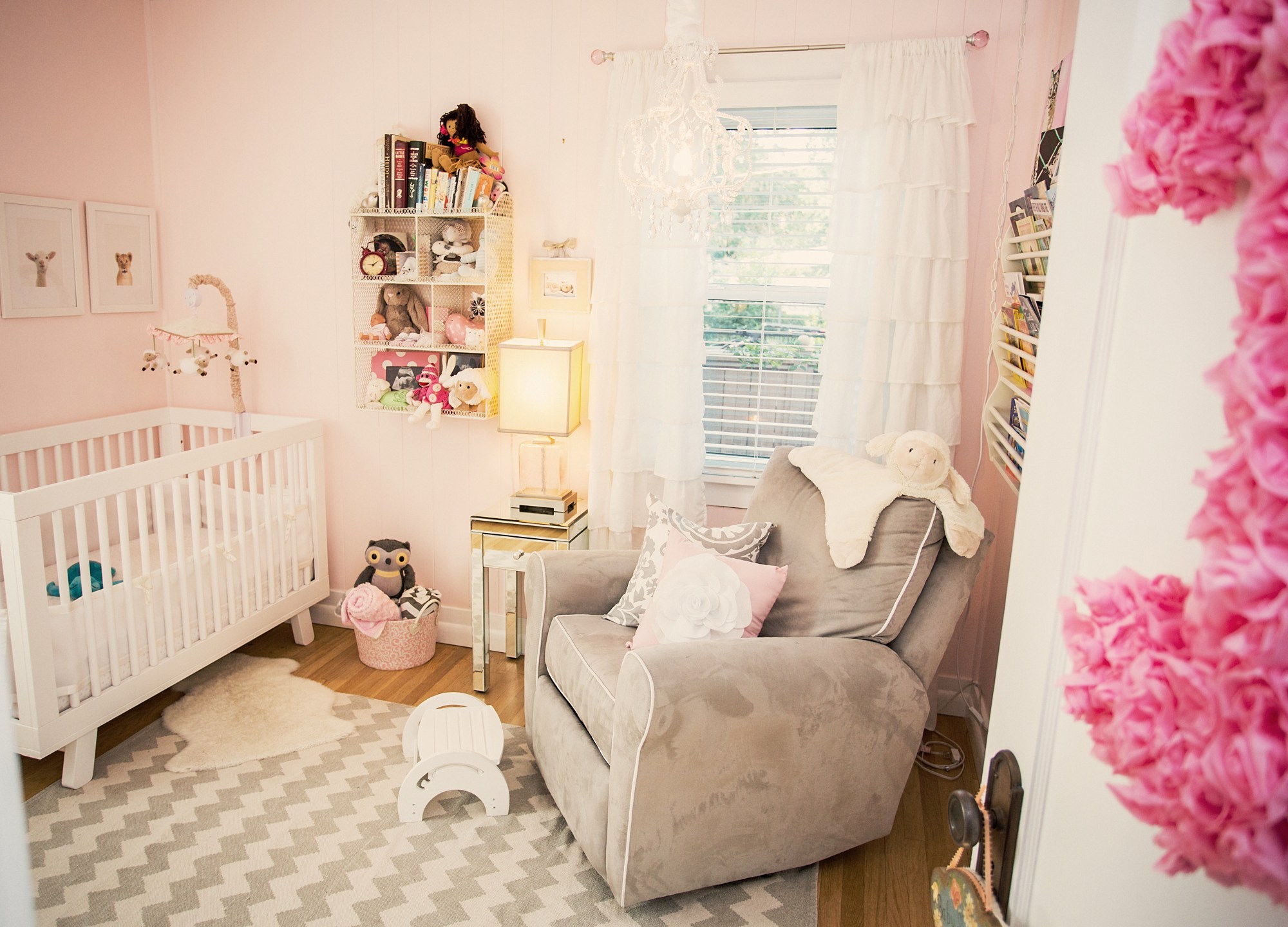 Pretty Vintage Pink Nursery Room View