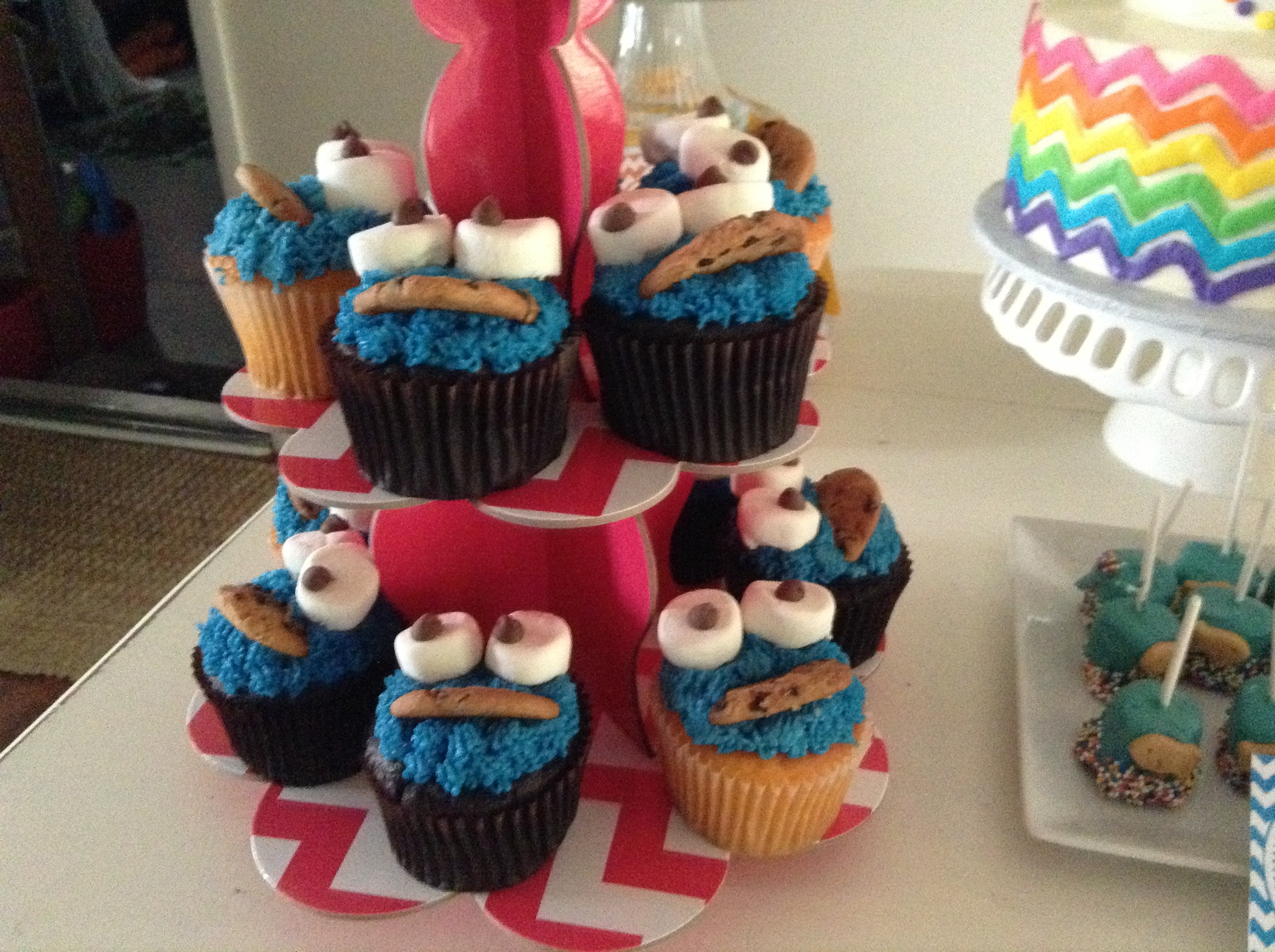 Girl Elmo 2nd Birthday Party Cookie Monster Cupcakes