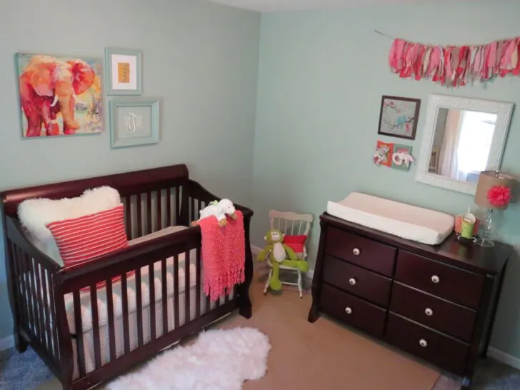 Girl Blue and Coral Nursery Room View