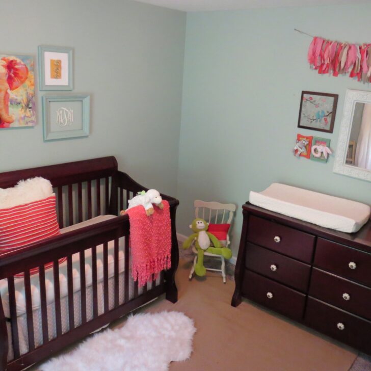 Girl Blue and Coral Nursery Room View