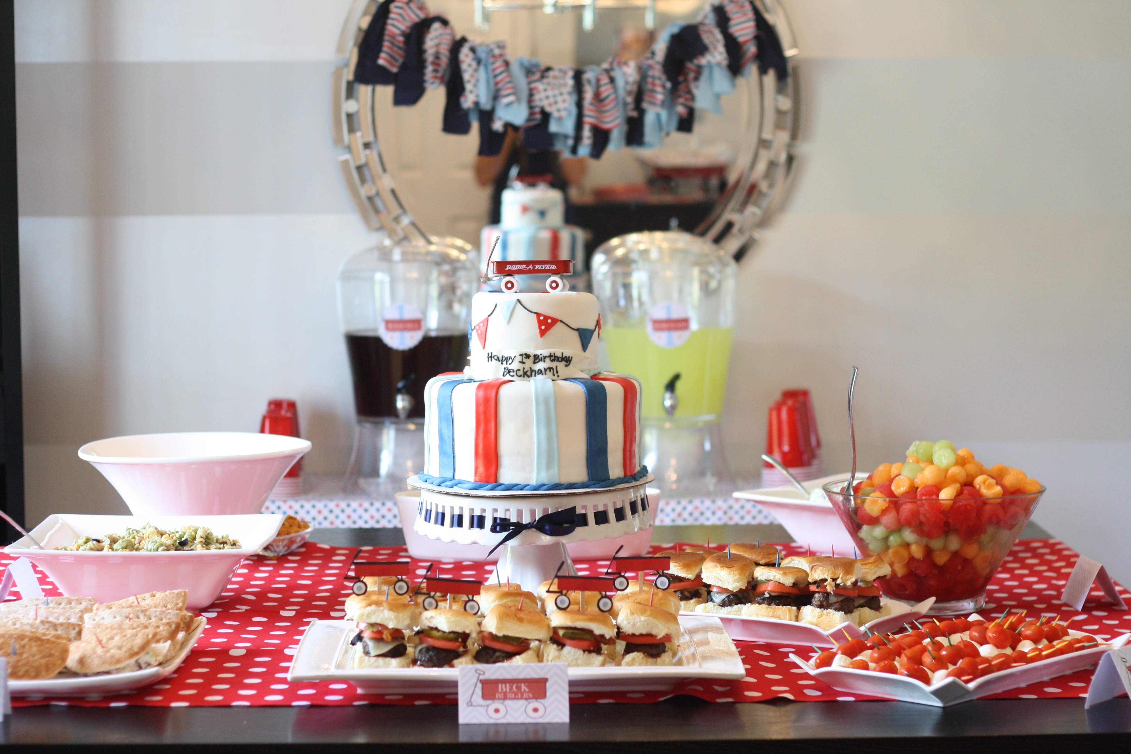 Red Wagon 1st Birthday Party Food Display