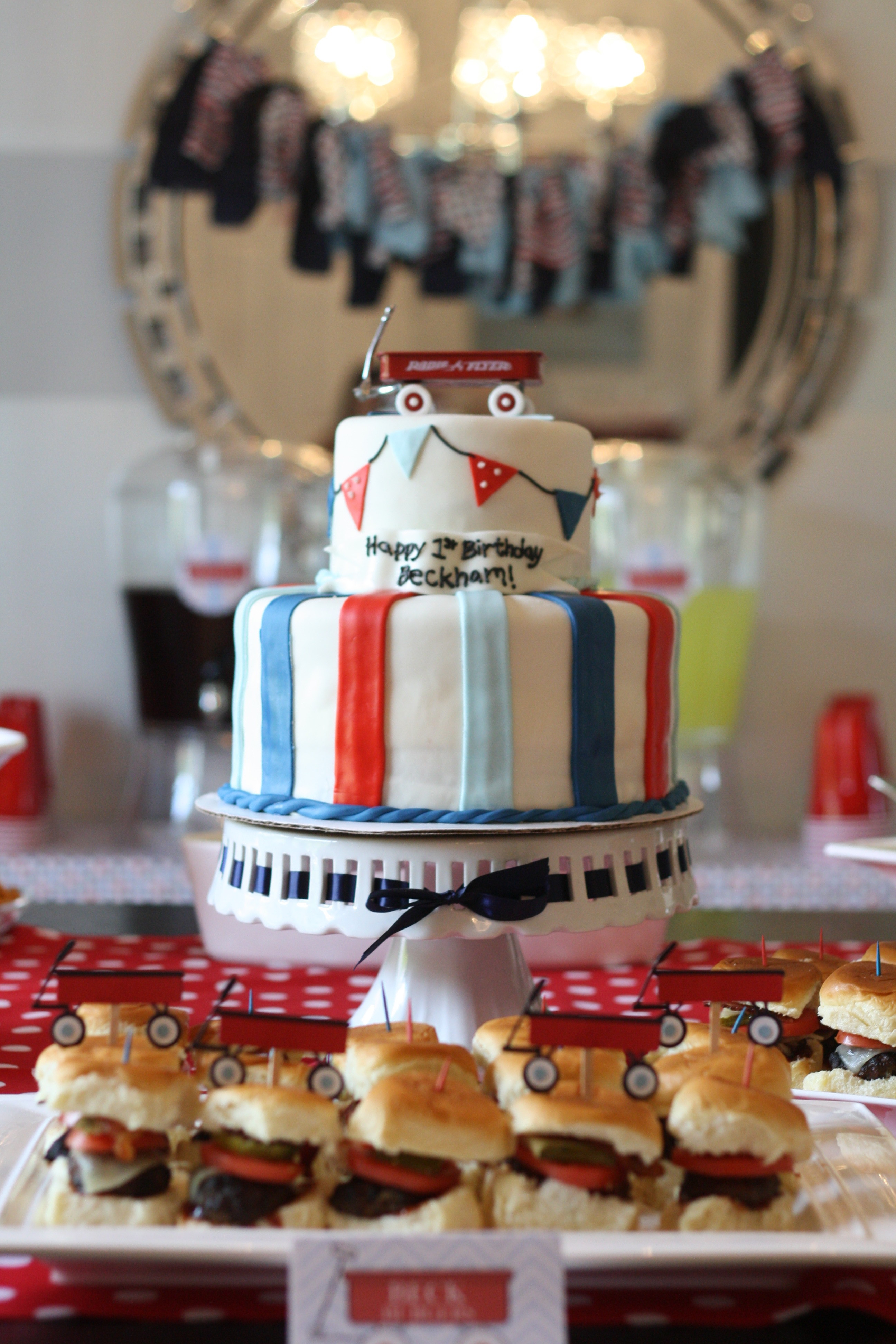 Red Wagon 1st Birthday Party Cake