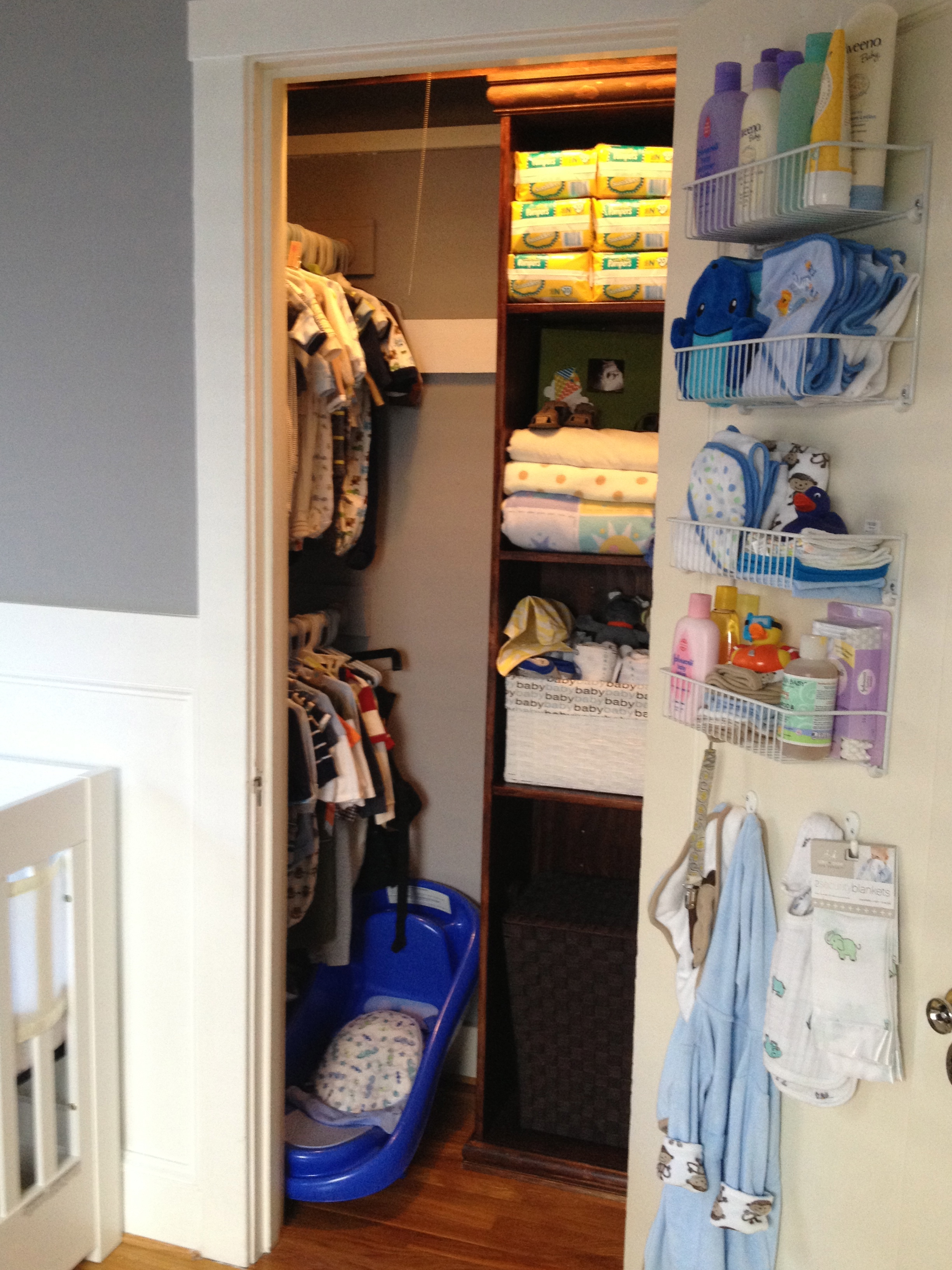 Boy Chevron Yellow and Gray Nursery Closet View