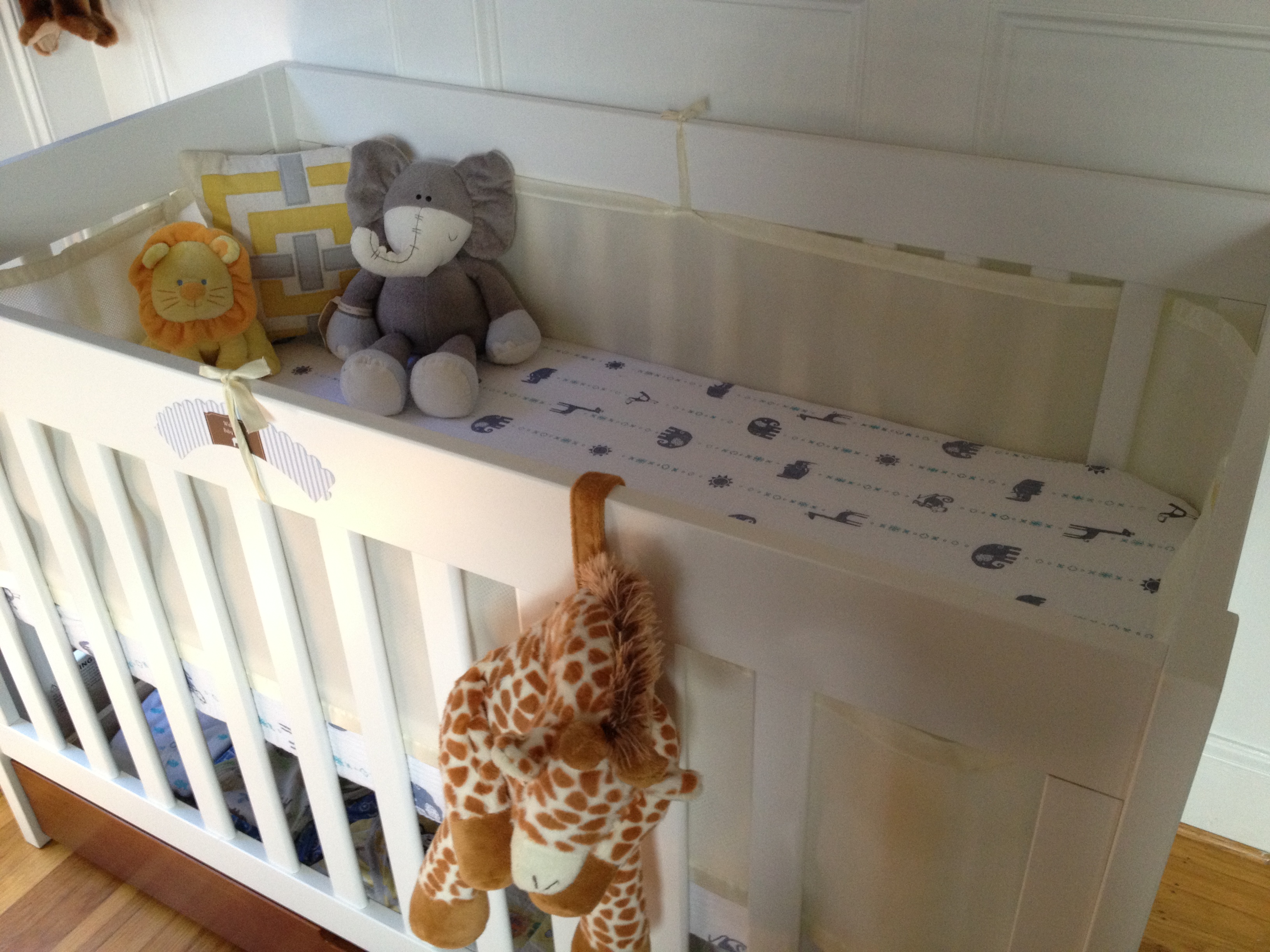 Boy Chevron Yellow and Gray Nursery Crib View