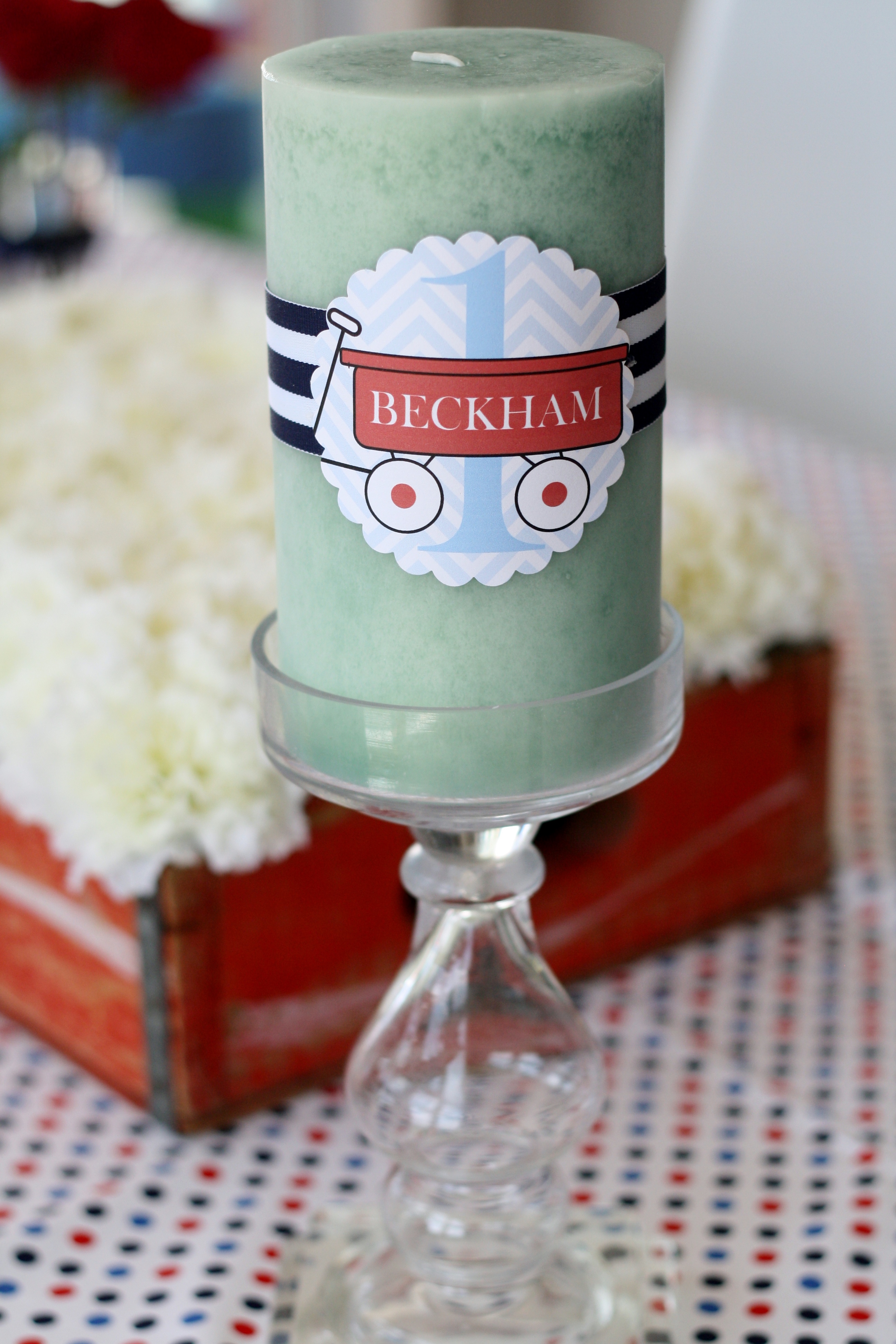 Red Wagon 1st Birthday Party Candle