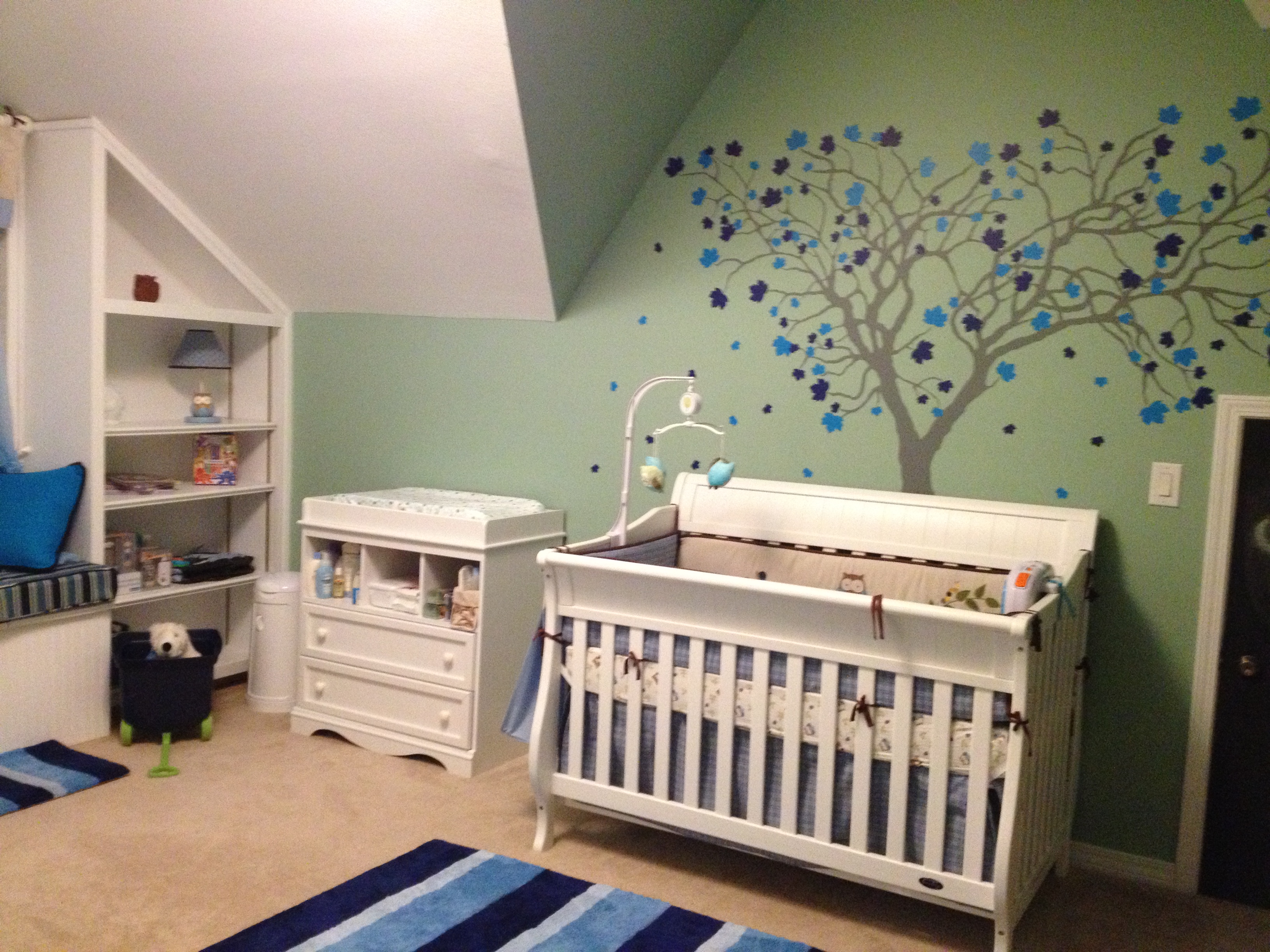 Boy Green and Blue Nursery Crib View