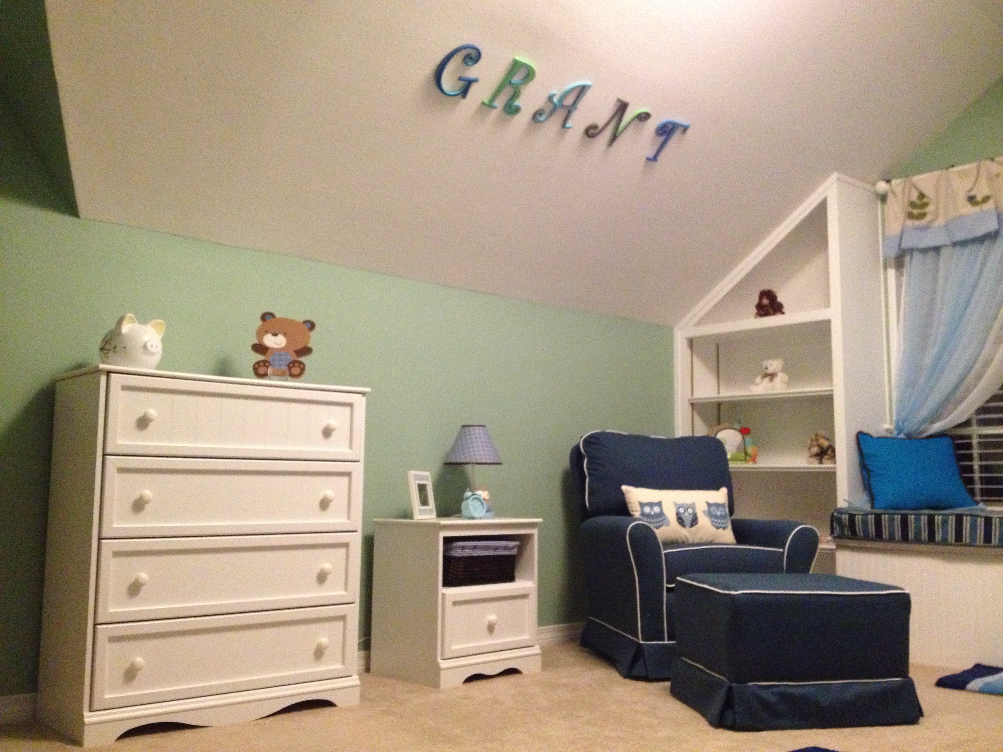 Boy Green and Blue Nursery Monogrammed Ceiling