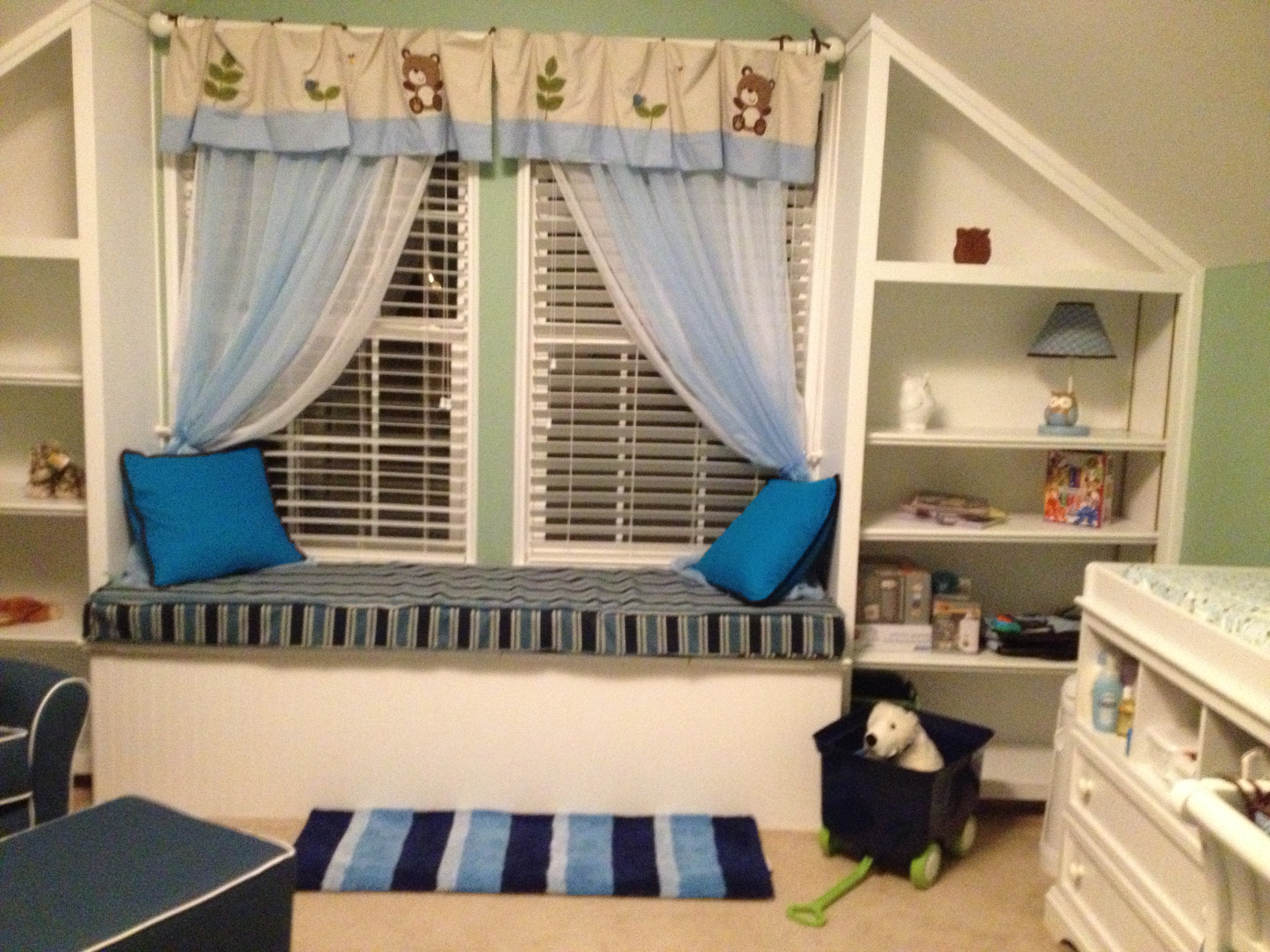 Boy Green and Blue Nursery Window Seat