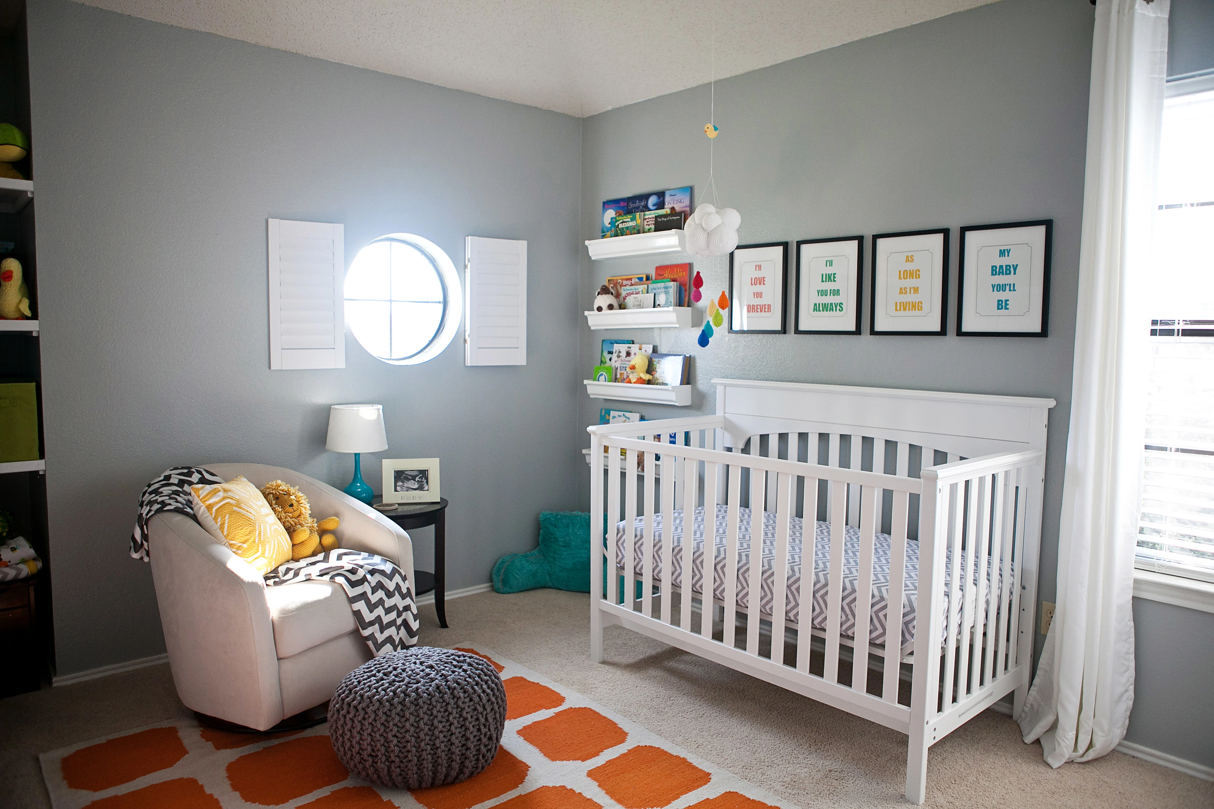 Gray and Orange Eclectic Room Crib