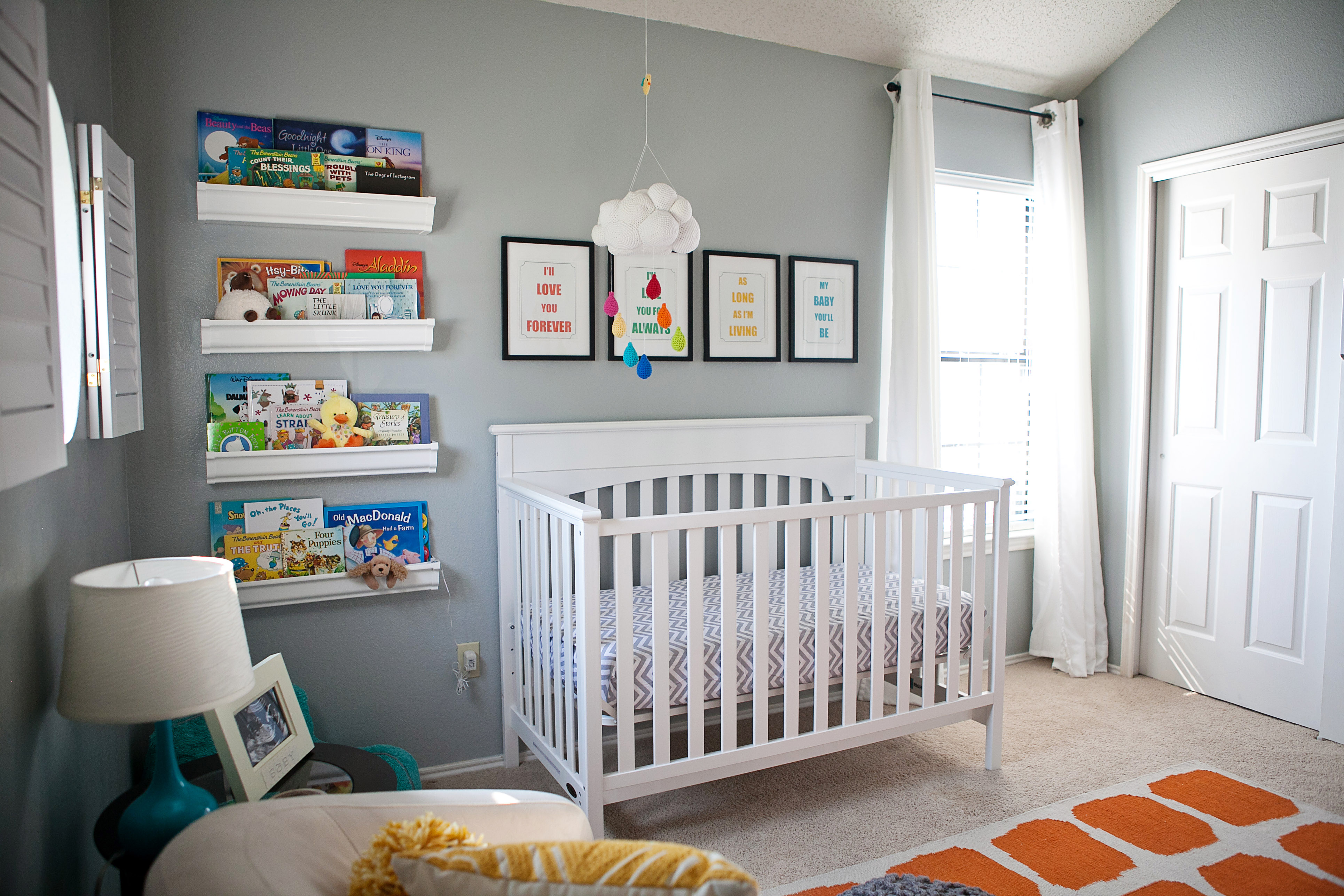 Gray and Orange Eclectic Room Crib
