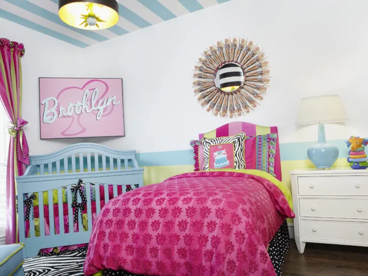 Nursery with Striped Ceilings and Barbie Art Room View