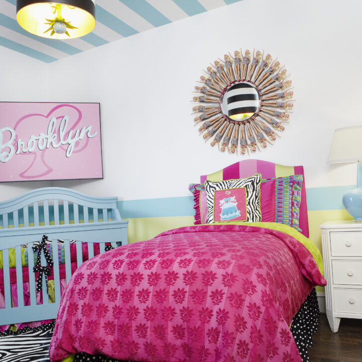 Nursery with Striped Ceilings and Barbie Art Room View