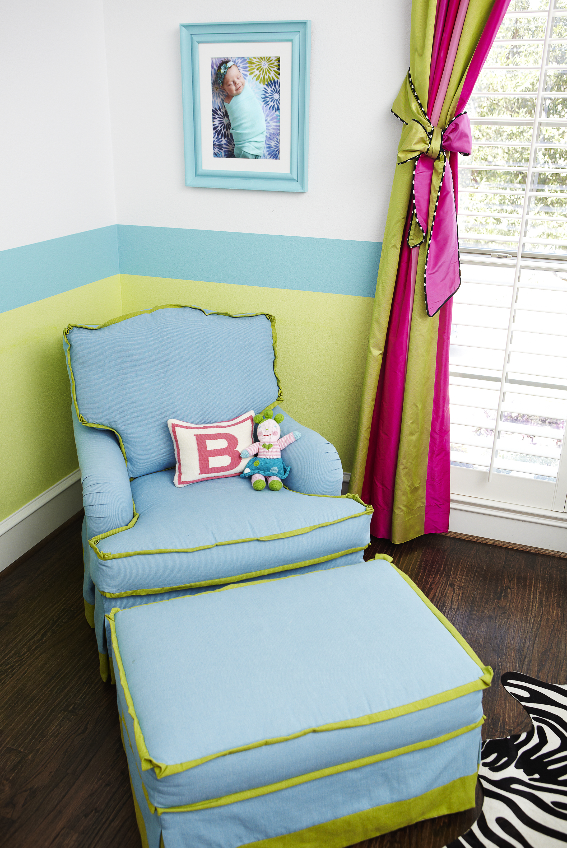Nursery with Striped Ceilings and Barbie Art Glider