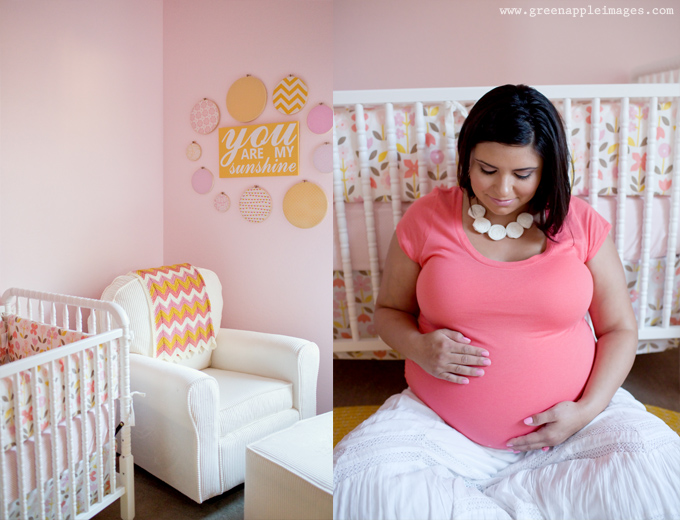 Pink, Coral, Yellow You Are My Sunshine Nursery Pregnant Mom