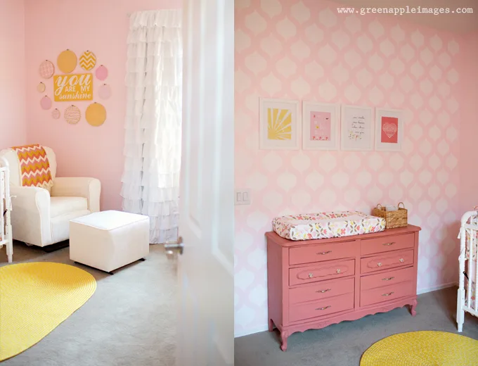 Pink, Coral, Yellow You Are My Sunshine Nursery Changer