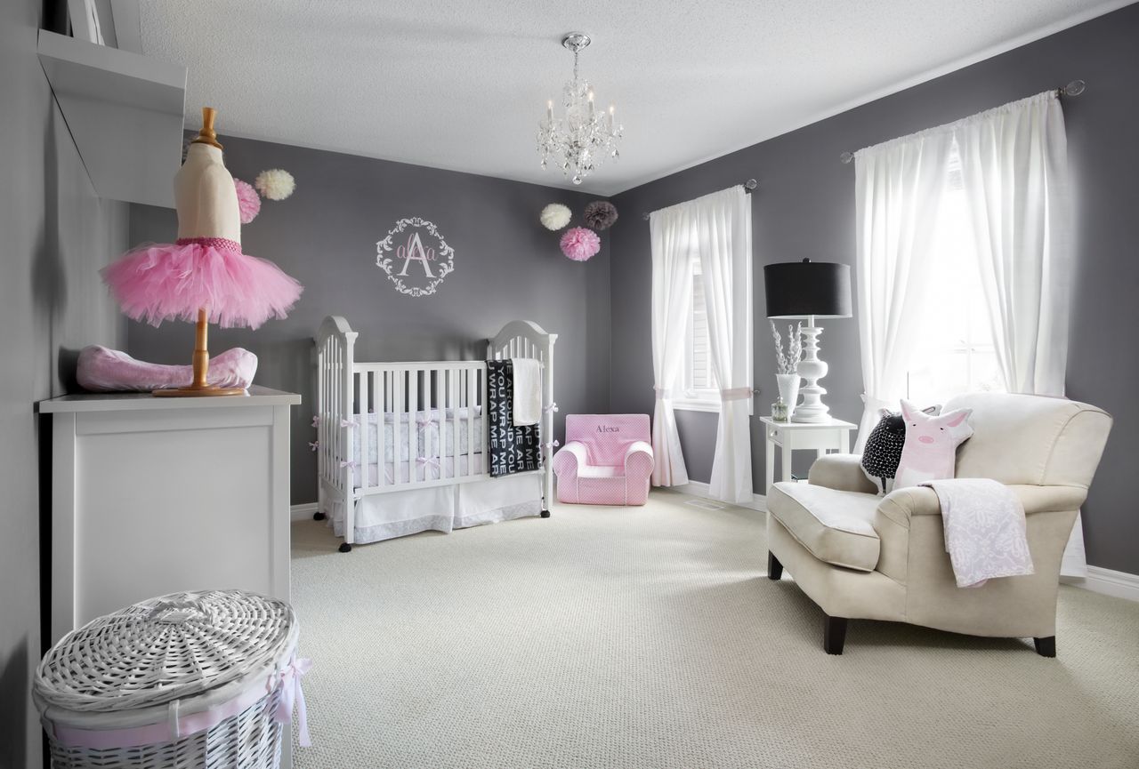 Grey and Pink Girl Nursery Room View