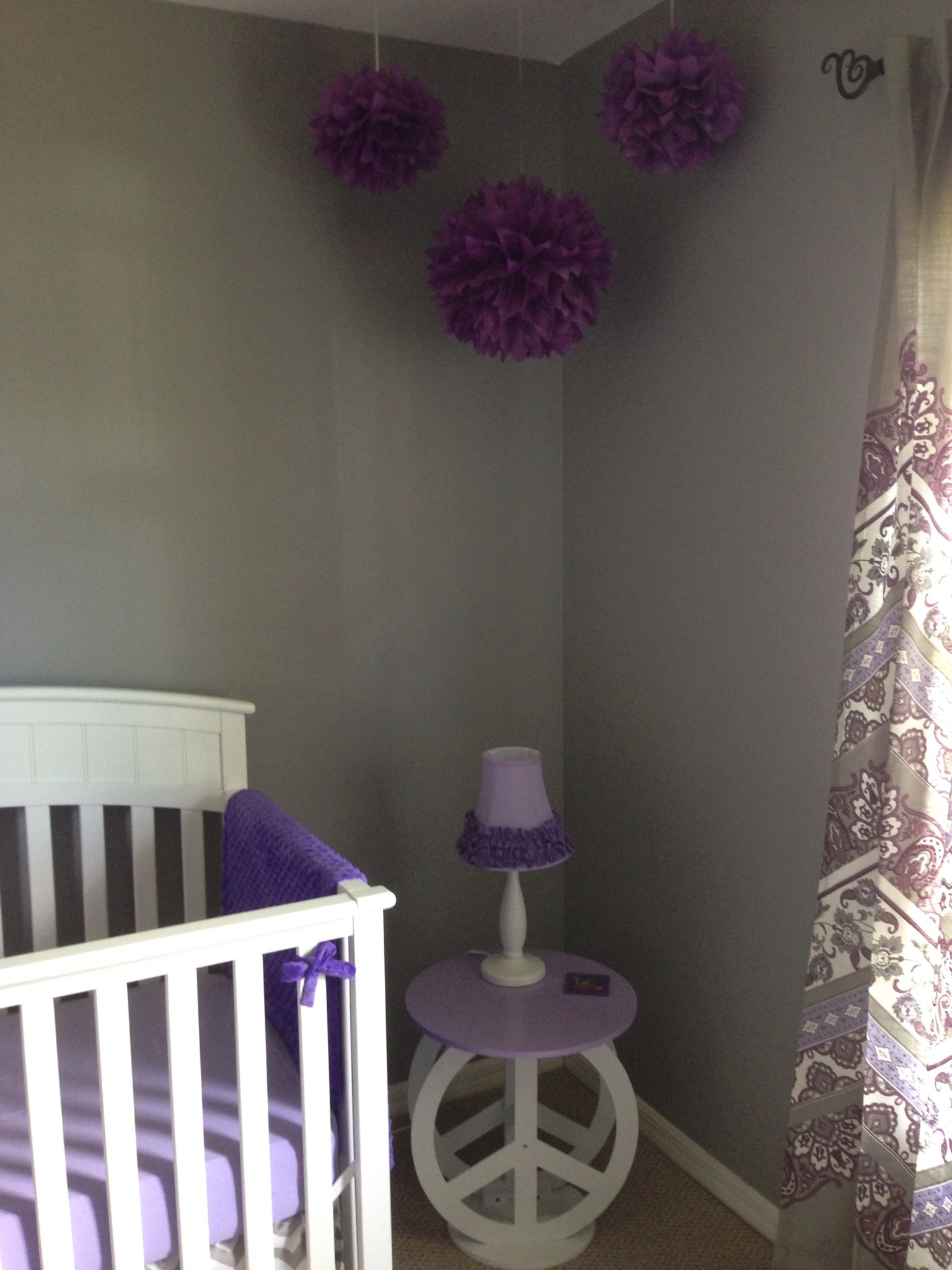 Gray and Purple Nursery Tissue Pom