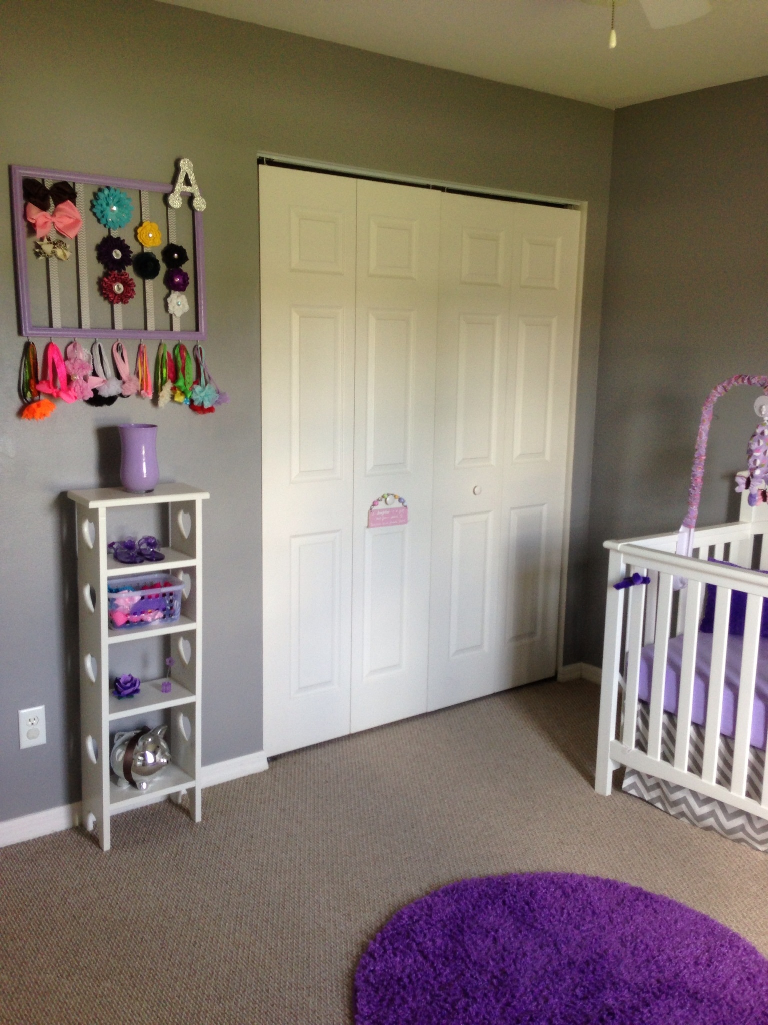Gray and Purple Nursery Closet View