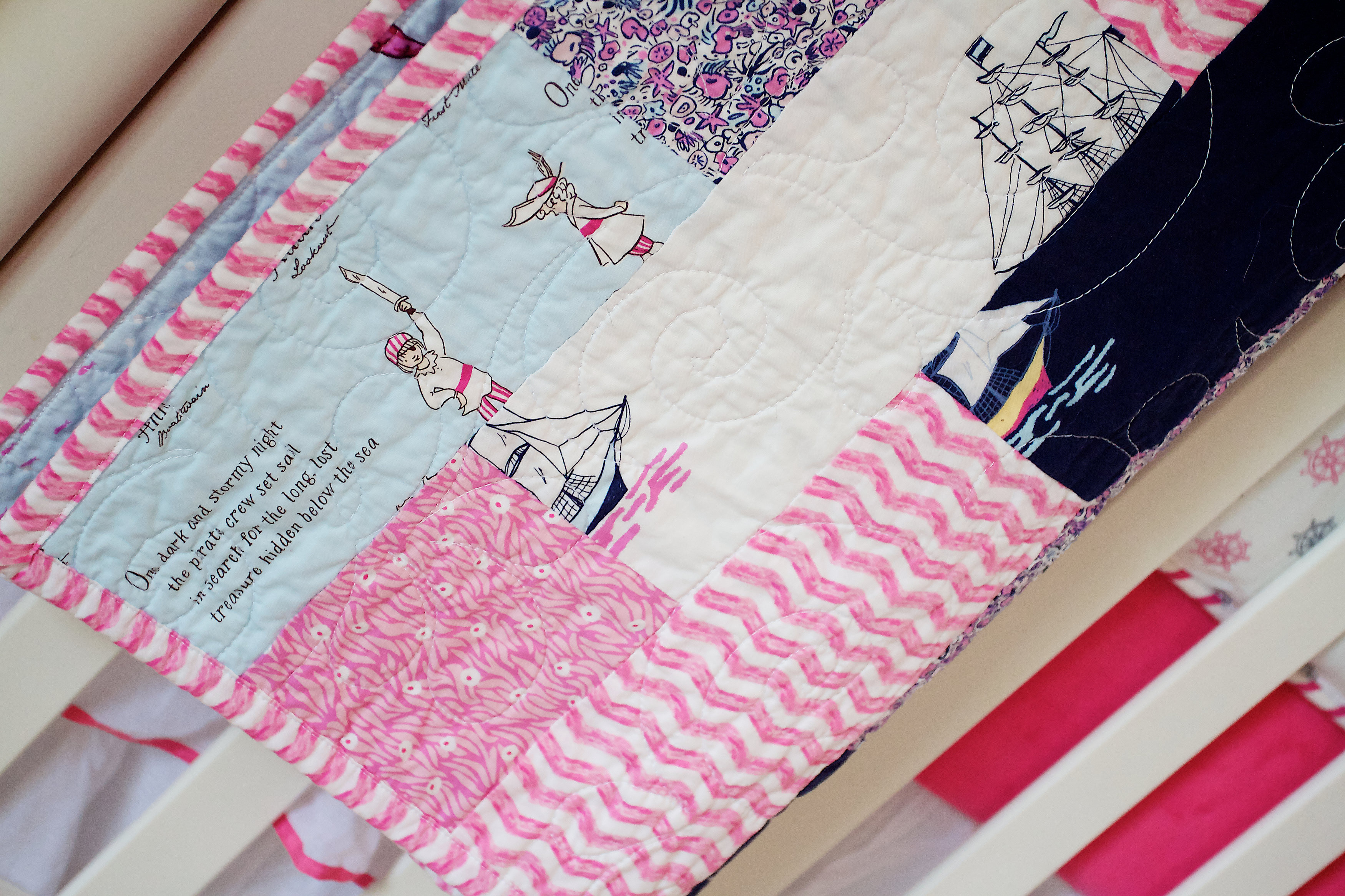 Girl Black and Pink Nautical Nursery Quilt
