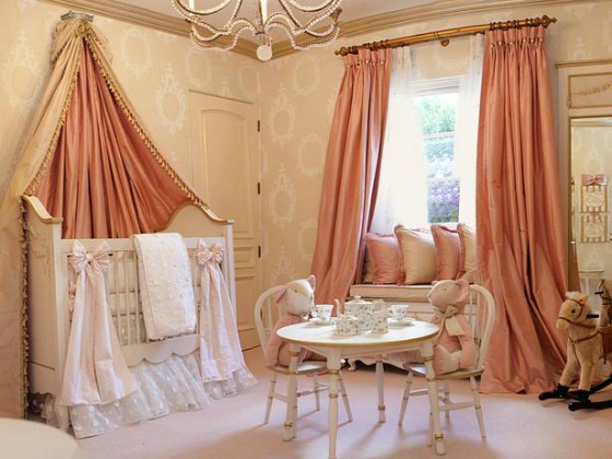 Window Treatments in Girl's Nursery - Silk Drapes