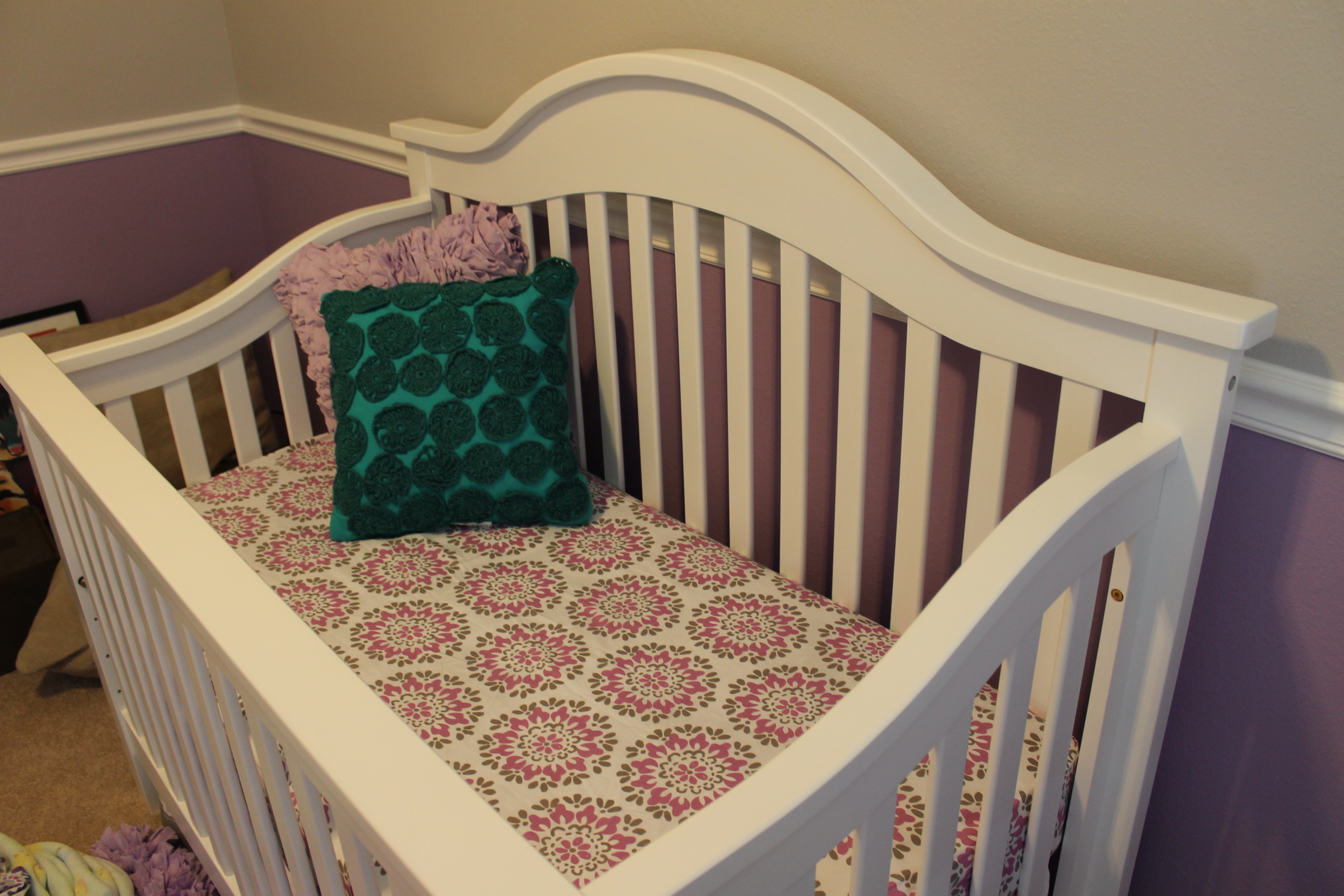 Lavendar and Gray Nursery Crib View