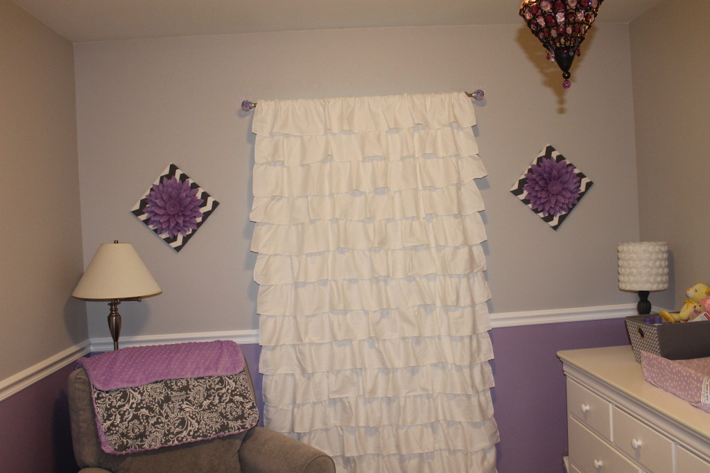 Lavendar and Gray Nursery Ruffle Curtain